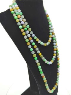 Exquis collier de 200 perles en jadéite glacée multicolore A-Grade très long de 52 pouces