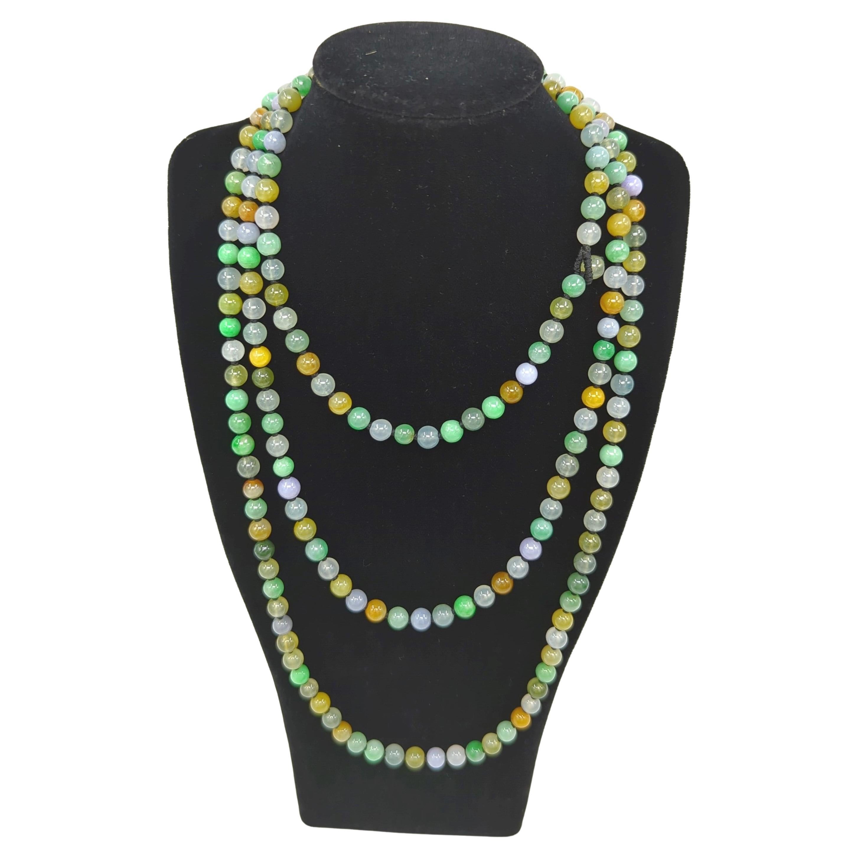 Exquisite mehrfarbige Icy Jadeit A-Grade 200 Perlen Halskette Very Long Strand 52