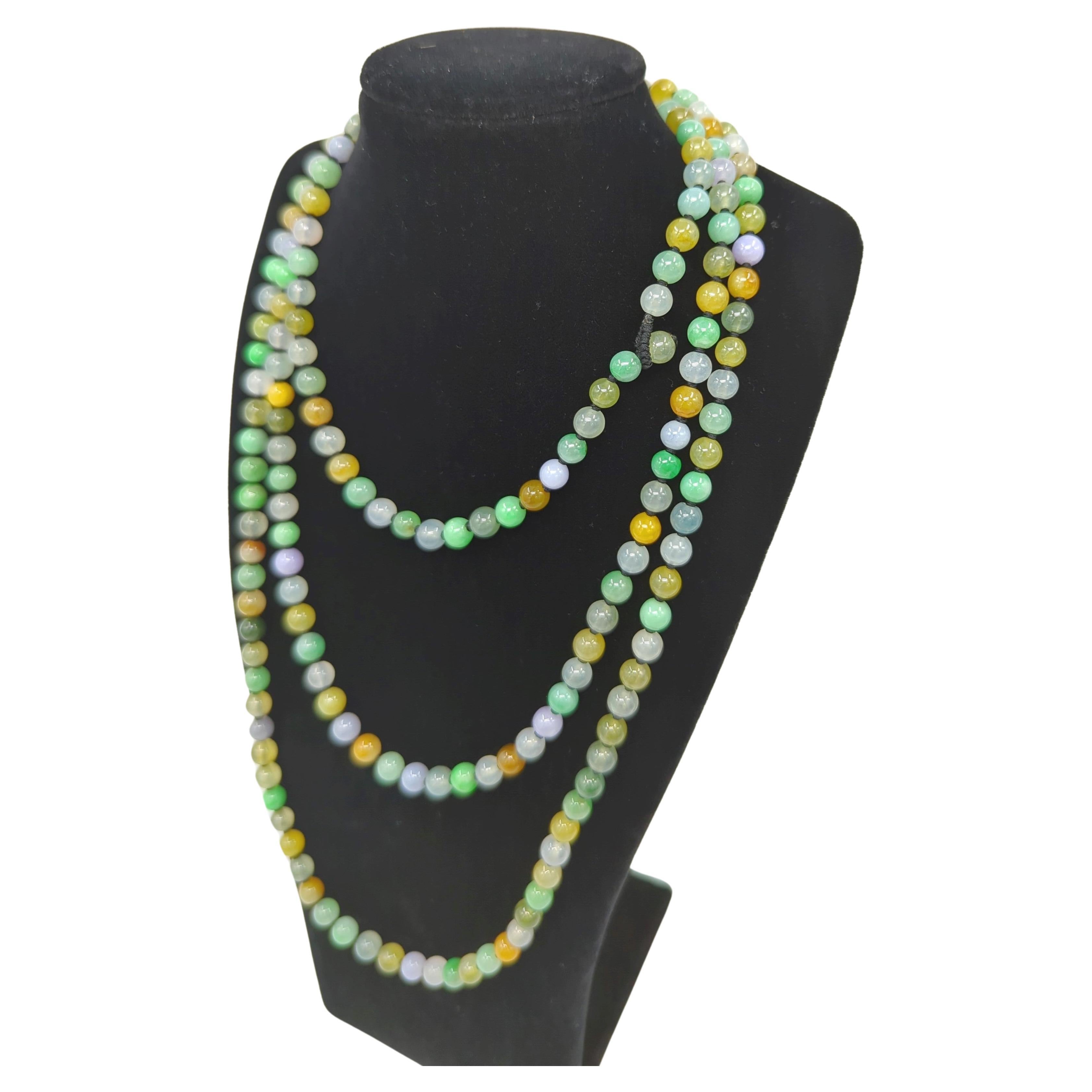 Exquisite mehrfarbige Icy Jadeit A-Grade 200 Perlen Halskette Very Long Strand 52