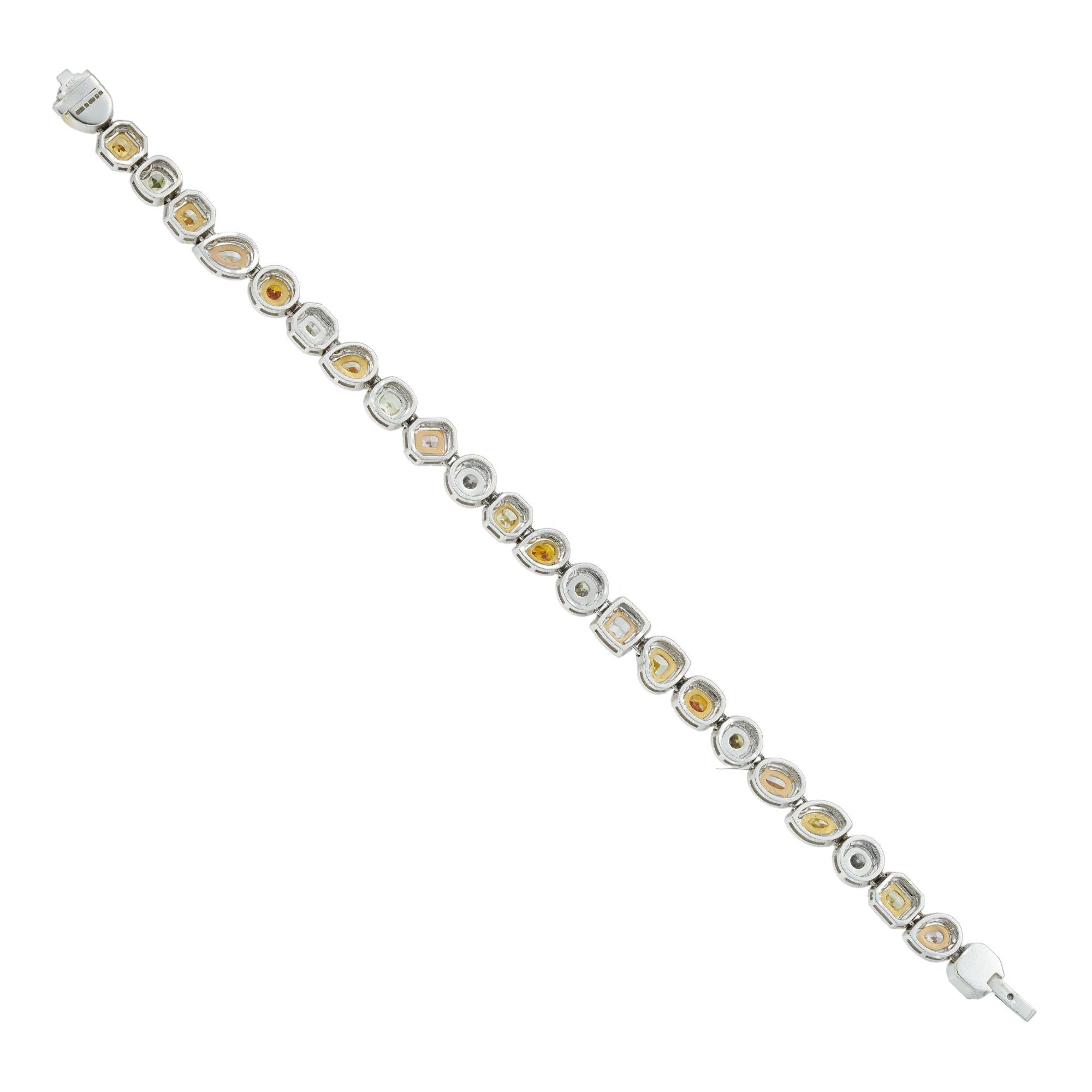 Brilliant Cut Exquisite Multicolored Fancy Diamond Link Bracelet