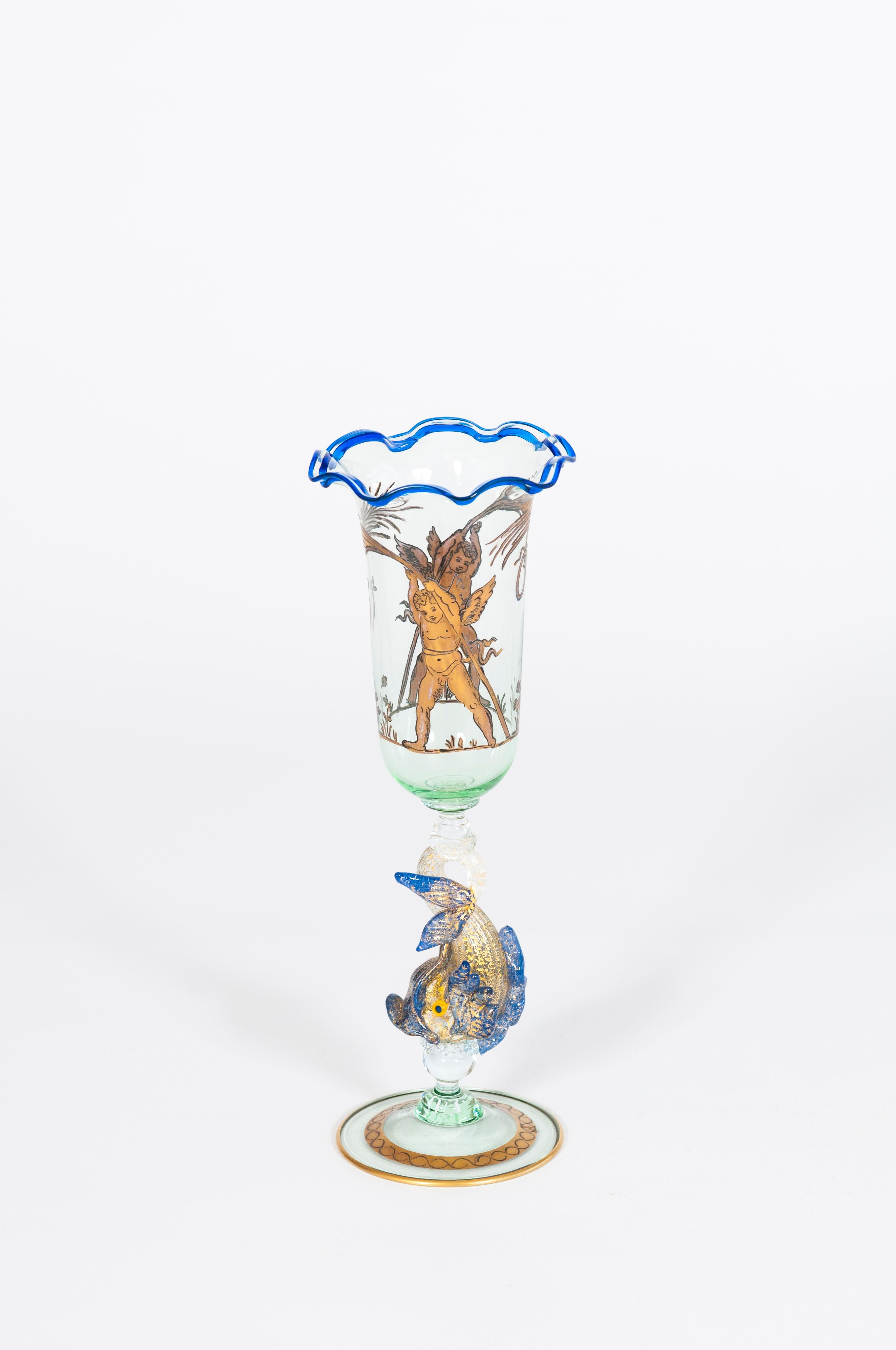 Moderne Exquis gobelet en verre de Murano avec scène de 