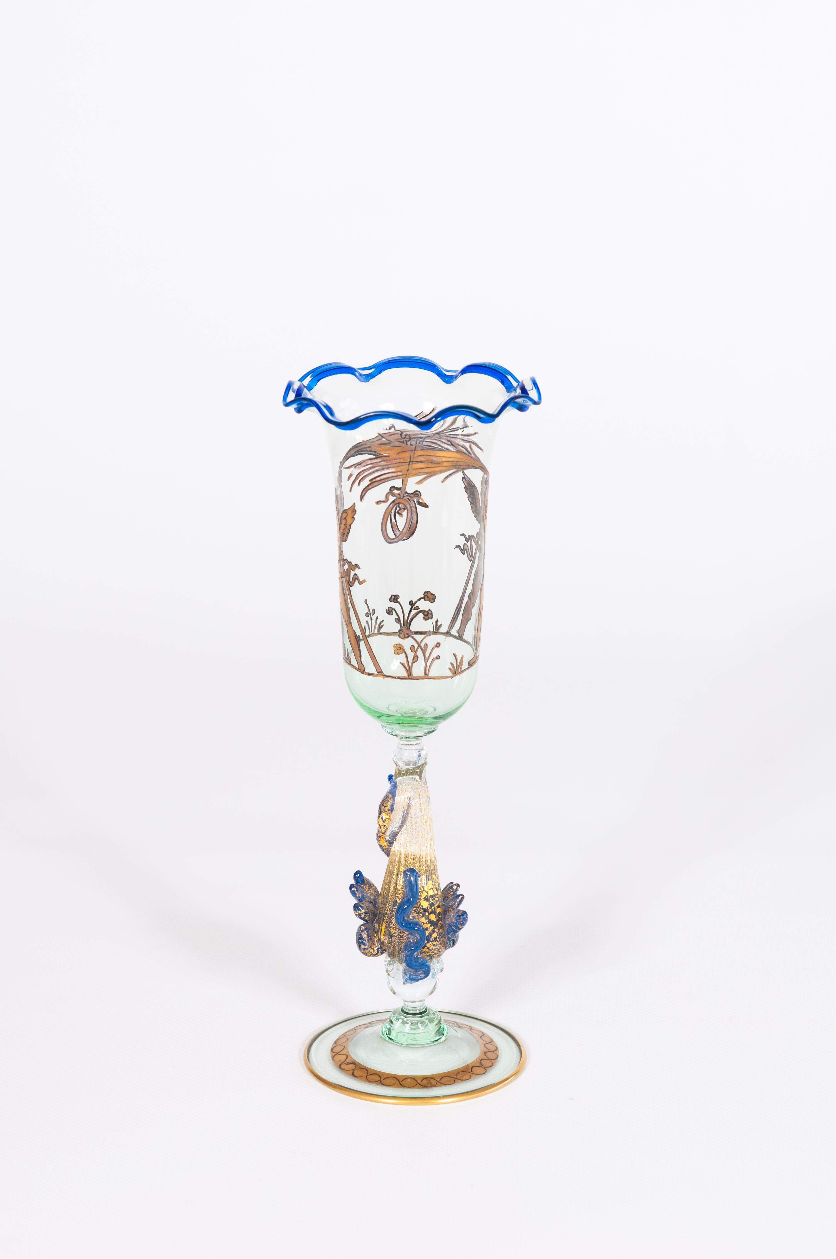 italien Exquis gobelet en verre de Murano avec scène de 