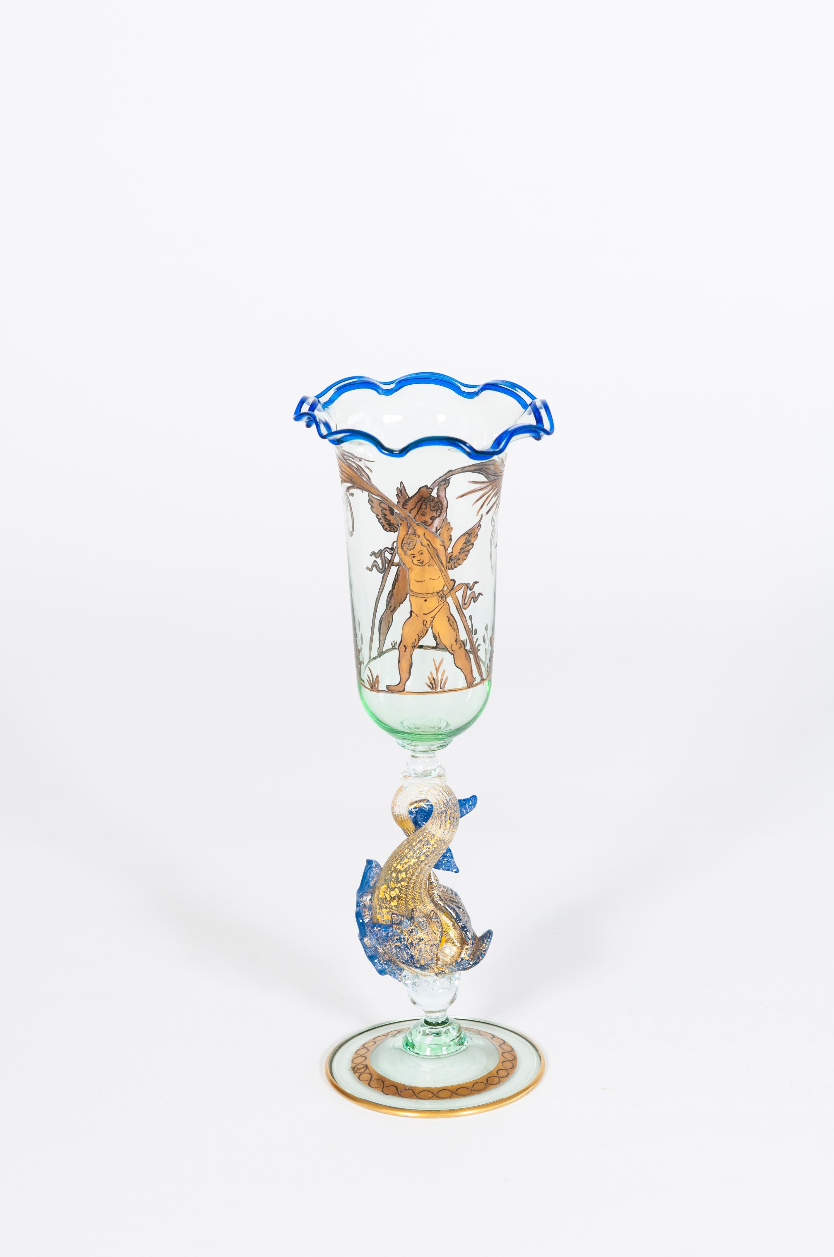 Fait main Exquis gobelet en verre de Murano avec scène de 