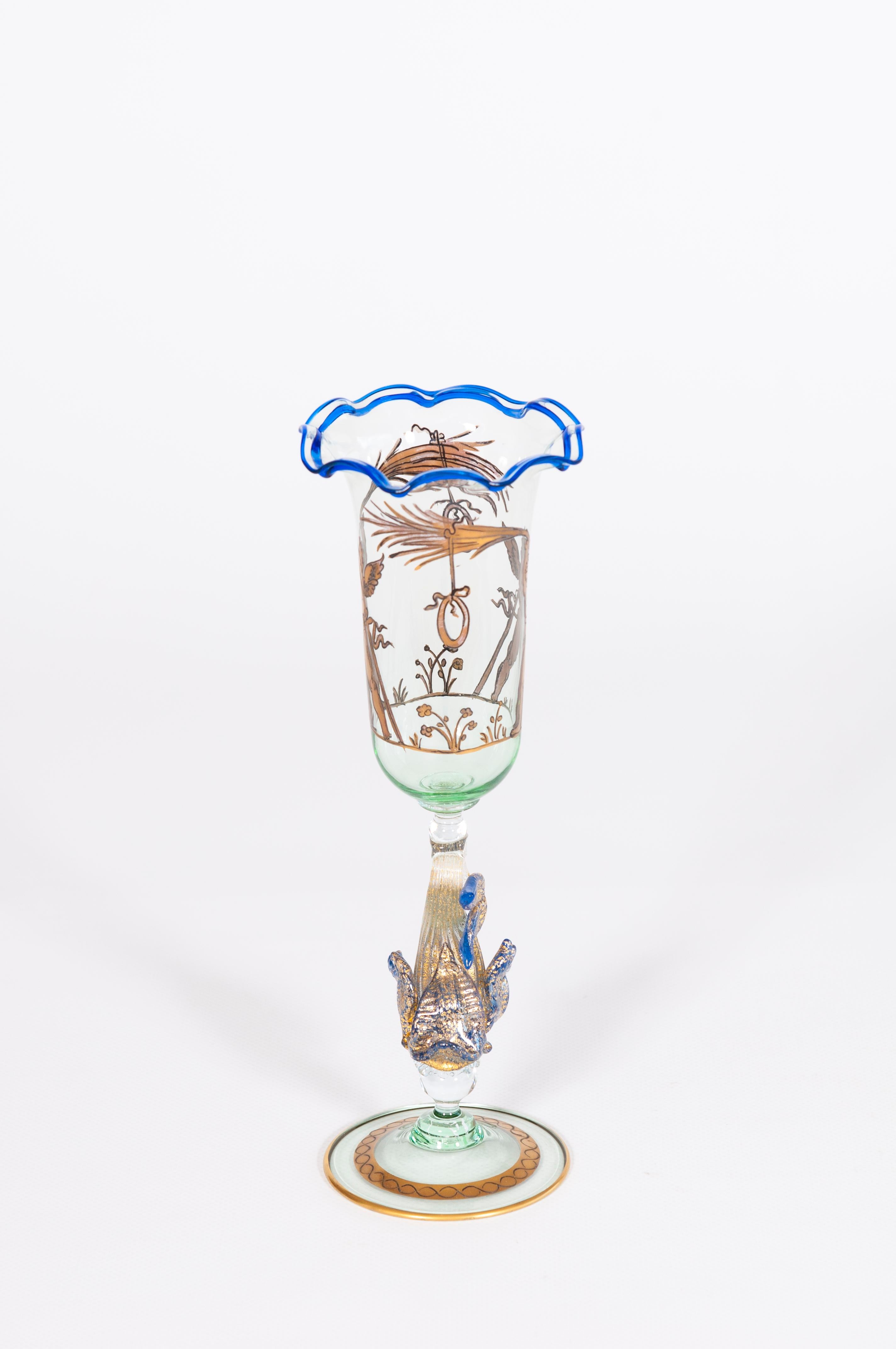 Exquis gobelet en verre de Murano avec scène de 