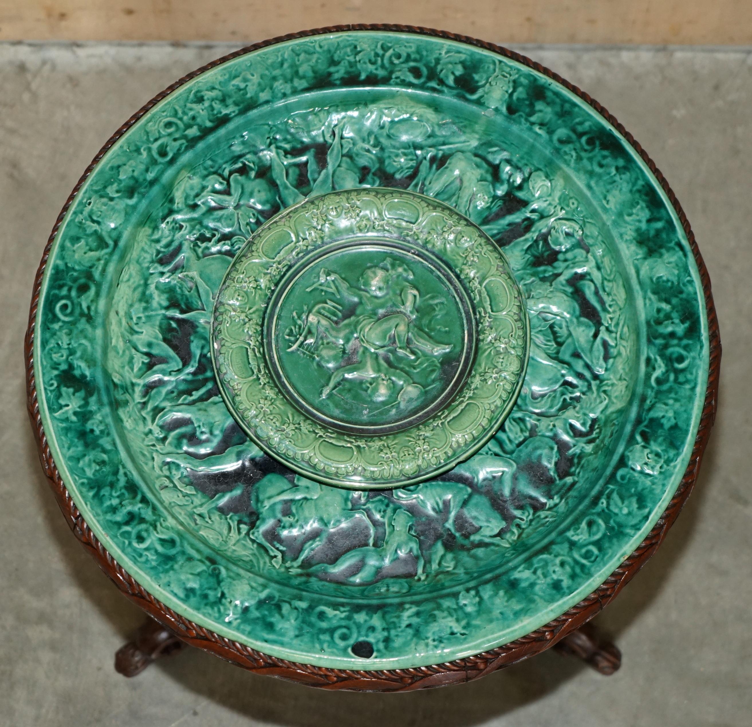 Regency EXQUISITE MUSEUM QUALITY CARVED ANTiQUE CENTRE TABLE CLASSICAL MAJOLICA CHARGER For Sale