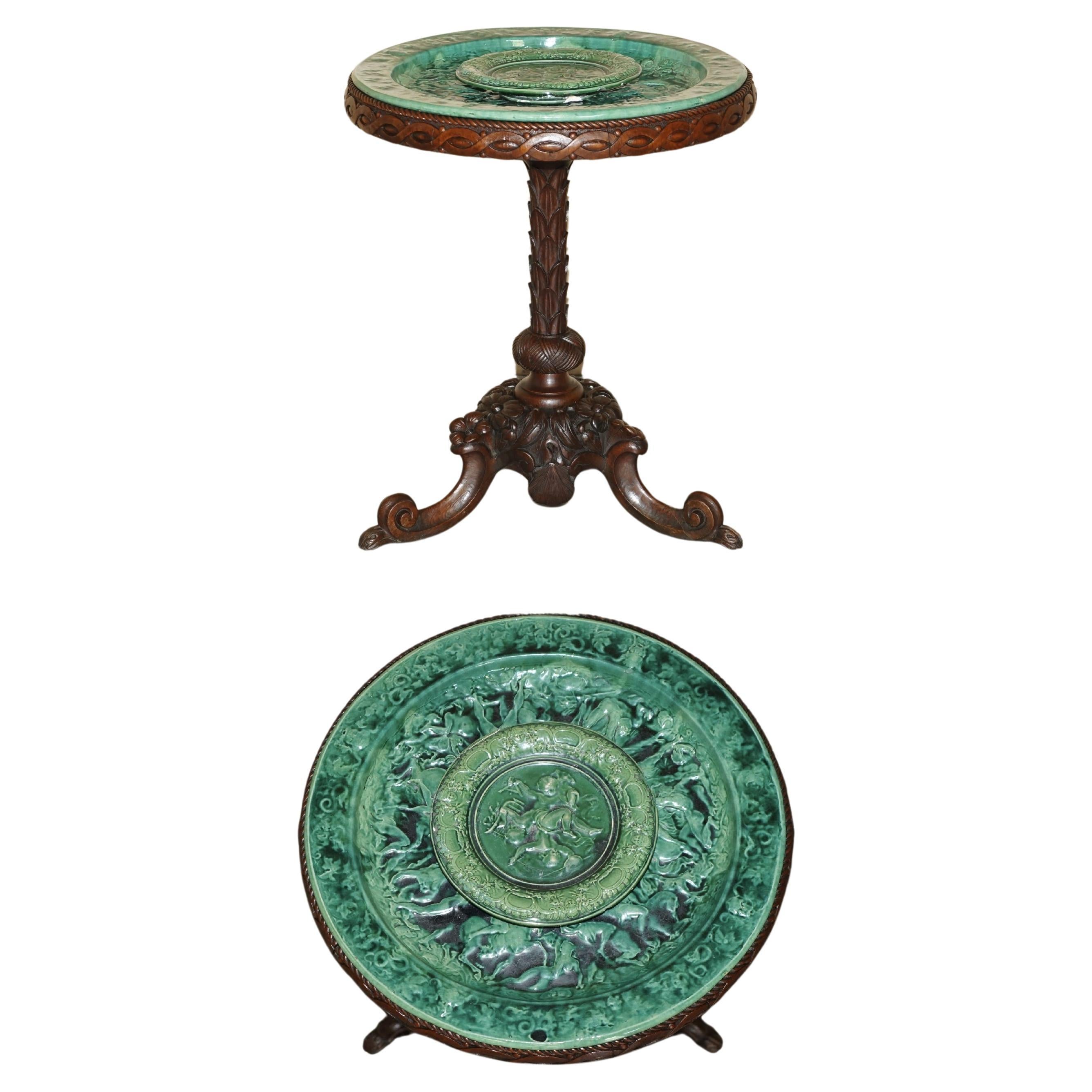 EXQUISITE MUSEUM QUALITY CARVED ANTiQUE CENTRE TABLE CLASSICAL MAJOLICA CHARGER For Sale