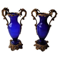  Exquisite Museum Quality Pair of 19th Century Neo Classical Blue Bronze Urns