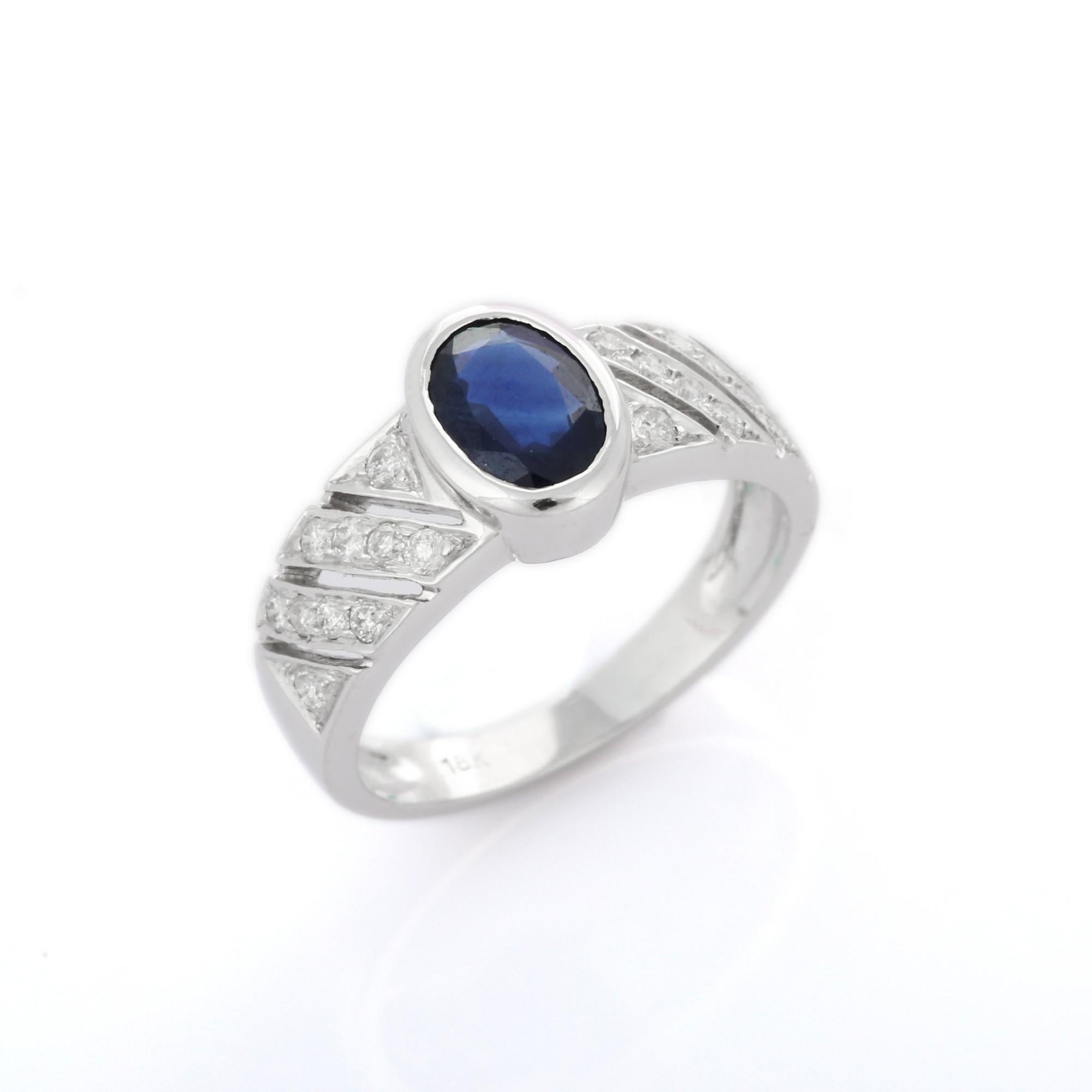 For Sale:  Exquisite Deep Blue Sapphire Diamond Engagement Ring in 18K White Gold 8