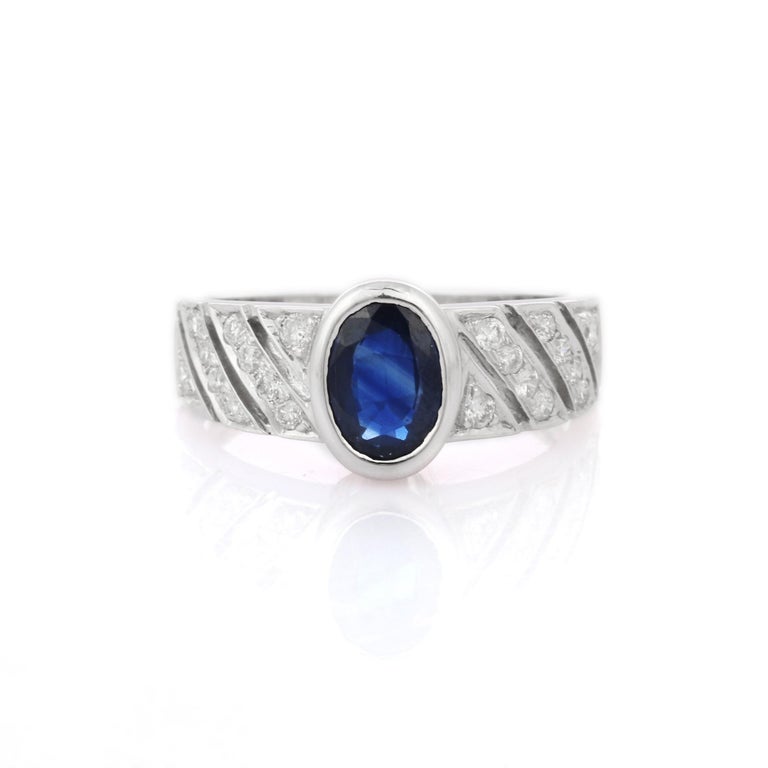 For Sale:  Exquisite Deep Blue Sapphire Diamond Engagement Ring in 18K White Gold 5