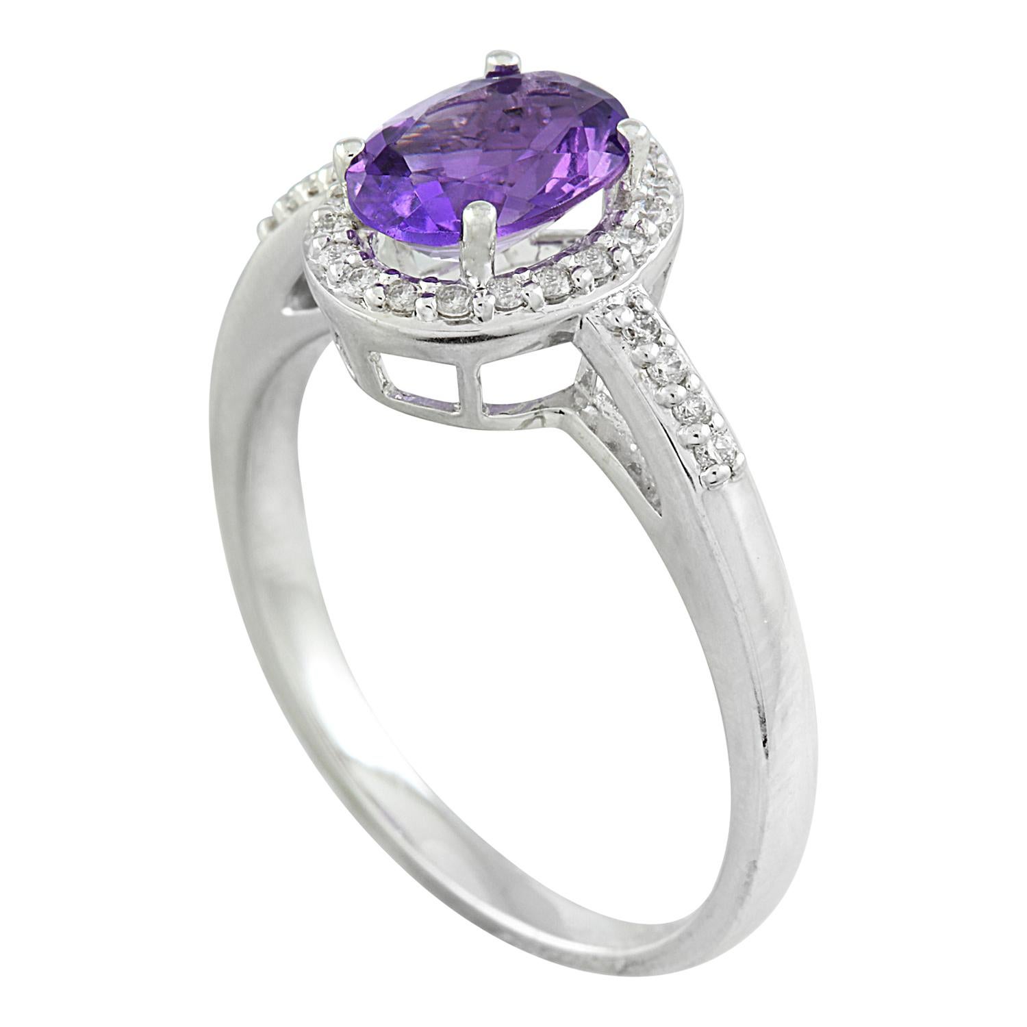 Modern Exquisite Natural Amethyst Diamond Ring in 14K Solid White Gold For Sale