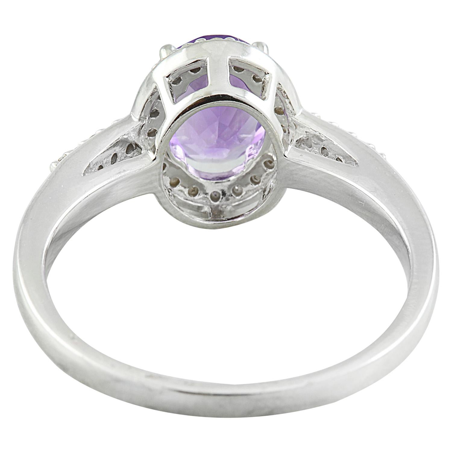 Oval Cut Exquisite Natural Amethyst Diamond Ring in 14K Solid White Gold For Sale