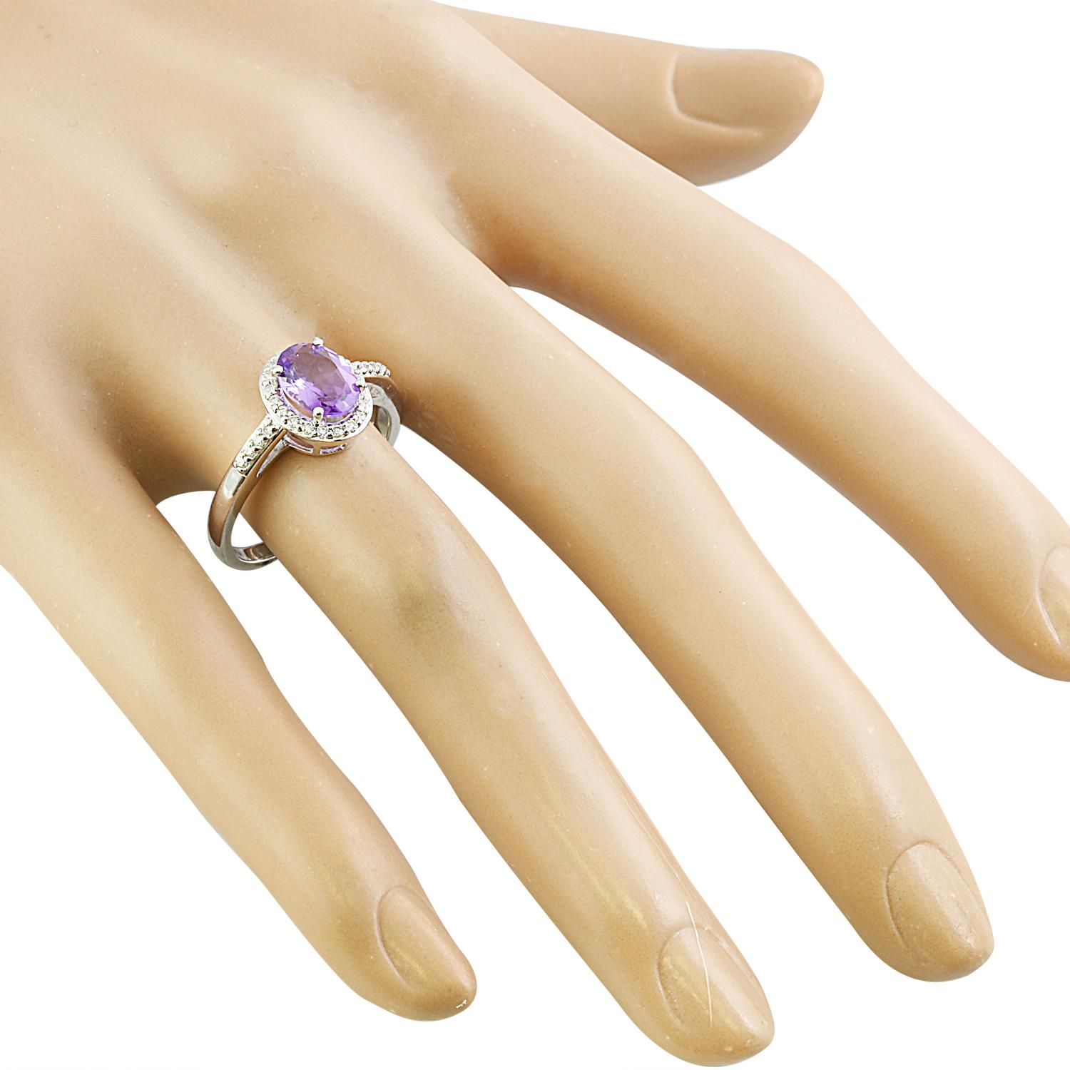Exquisite Natural Amethyst Diamond Ring in 14K Solid White Gold In New Condition For Sale In Los Angeles, CA