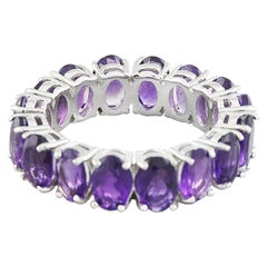 Exquisite Natural Amethyst Eternity Ring in 14K Solid White Gold