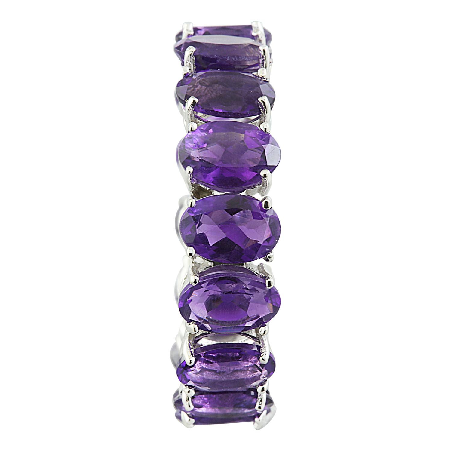 Modern Exquisite Natural Amethyst Eternity Ring in 14K Solid White Gold For Sale