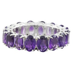 Exquisite Natural Amethyst Eternity Ring in 14K Solid White Gold