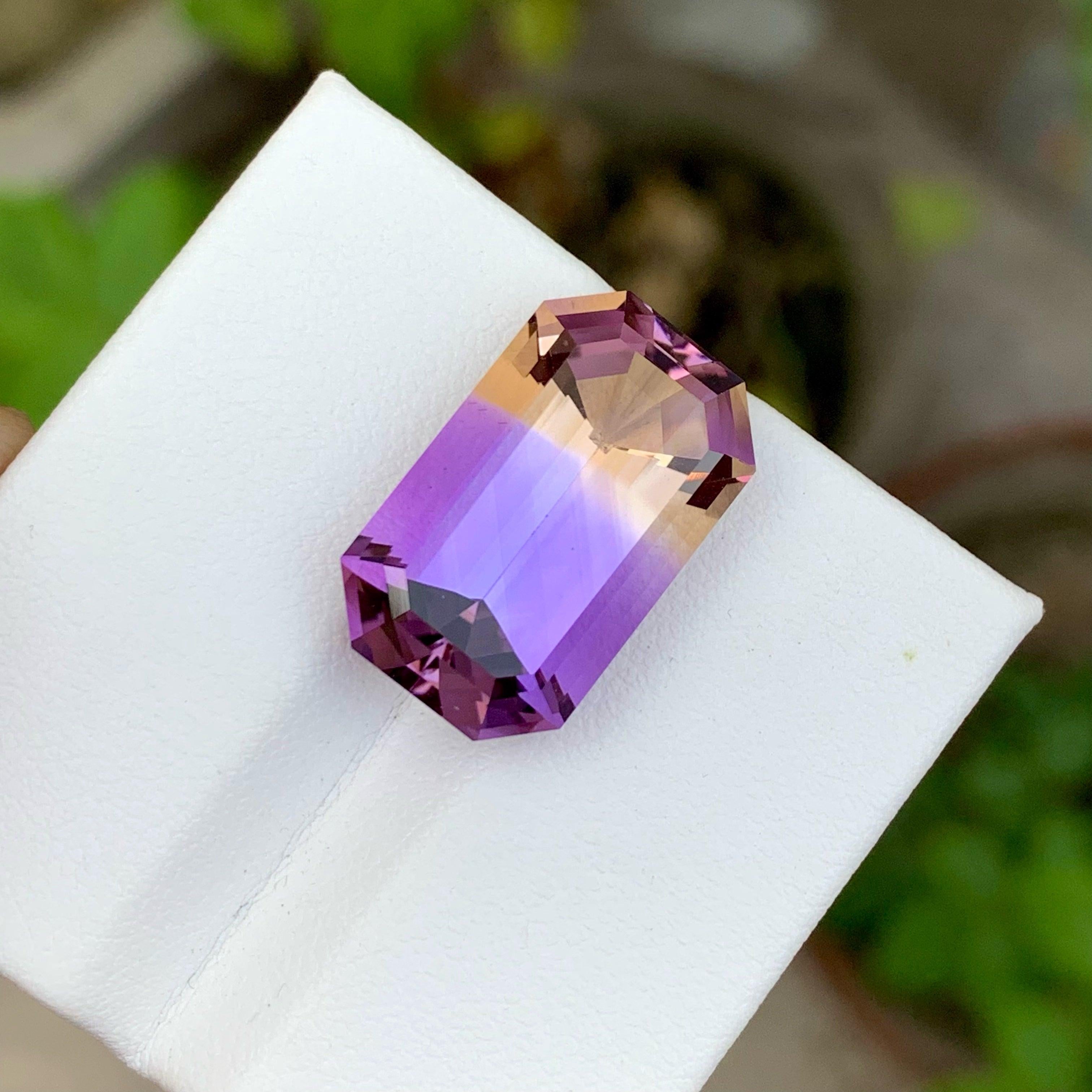 Exquisite Natural Ametrine Gemstone of 16.20 carats from Bolivia has a wonderful cut in a Octagon shape, incredible Purplish Yellow color. Great brilliance. This gem is Loupe Clean Clarity. 

Product Information:
GEMSTONE TYPE:	Exquisite Natural