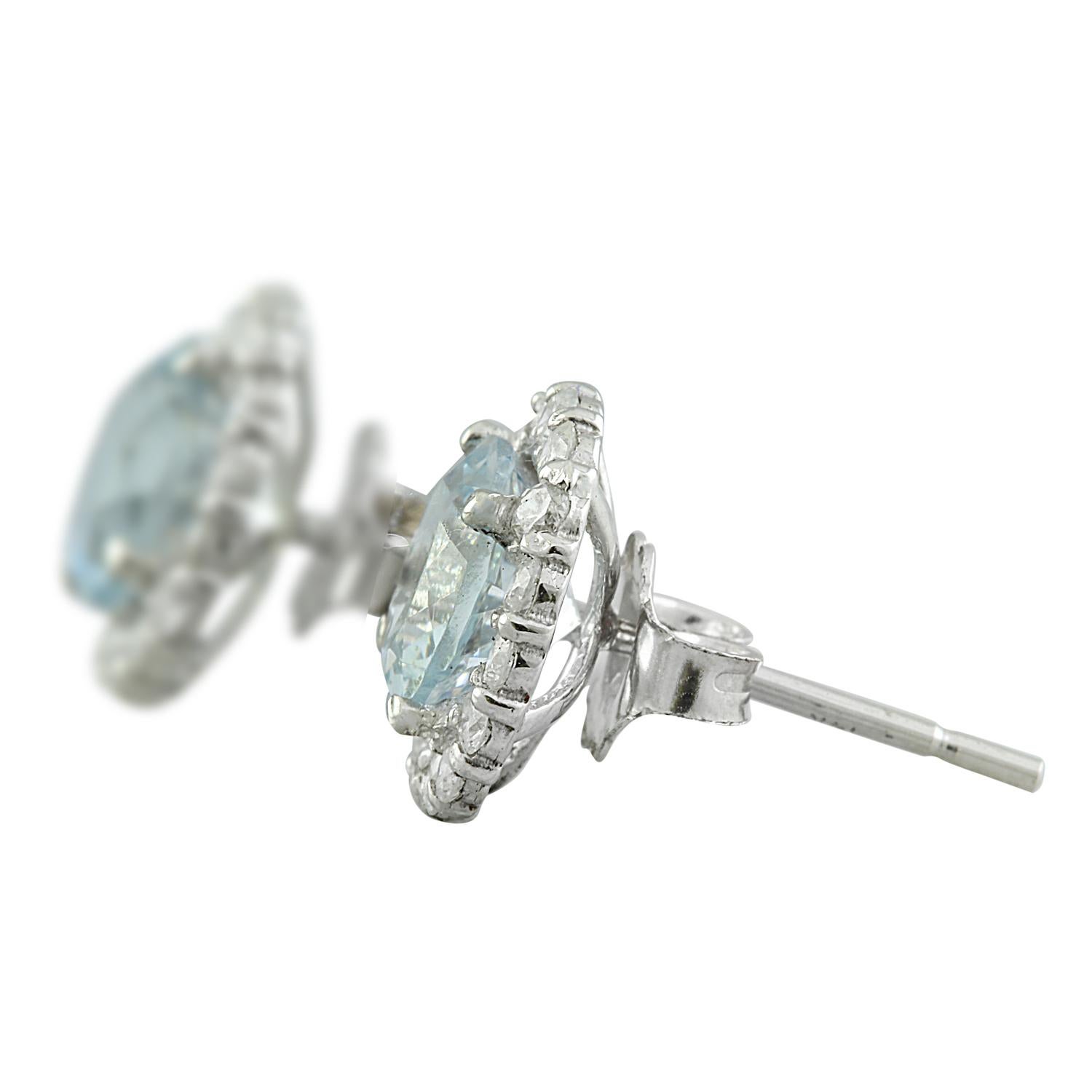 Exquisite Natural Aquamarine Diamond Earrings In 14 Karat White Gold In New Condition For Sale In Los Angeles, CA
