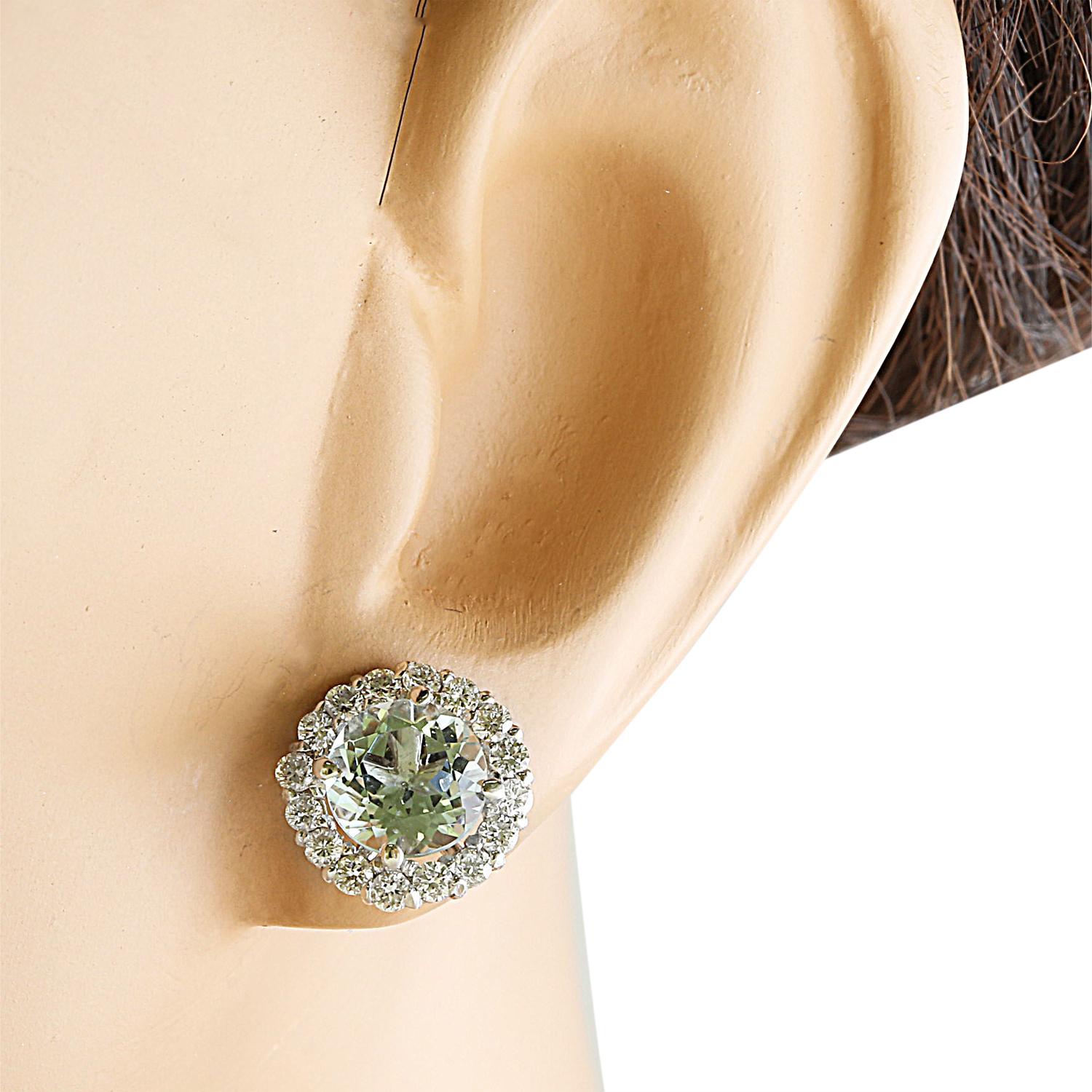 Women's Exquisite Natural Aquamarine Diamond Earrings In 14 Karat White Gold For Sale