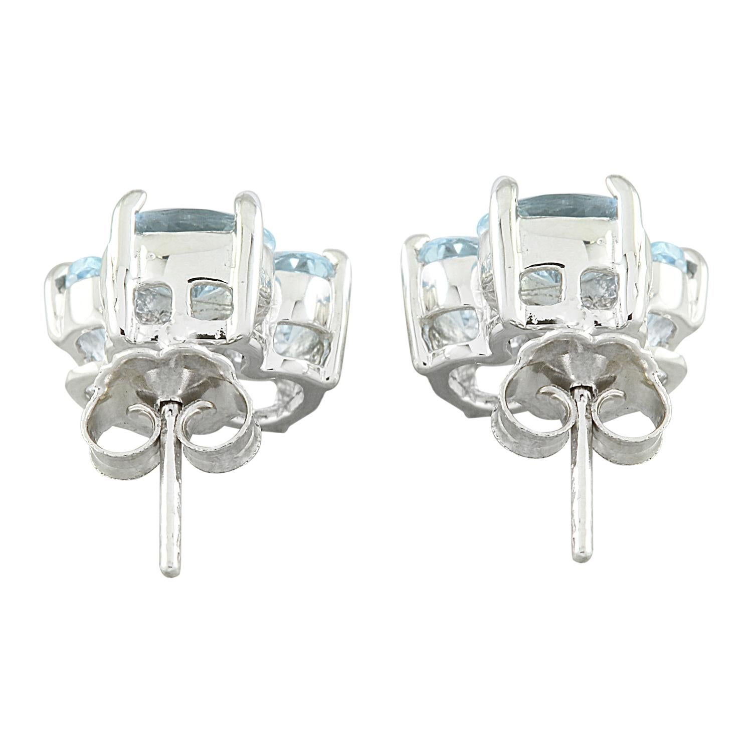 Oval Cut Exquisite Natural Aquamarine Diamond Earrings in 14K White Gold