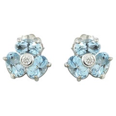 Exquisite Natural Aquamarine Diamond Earrings in 14K White Gold