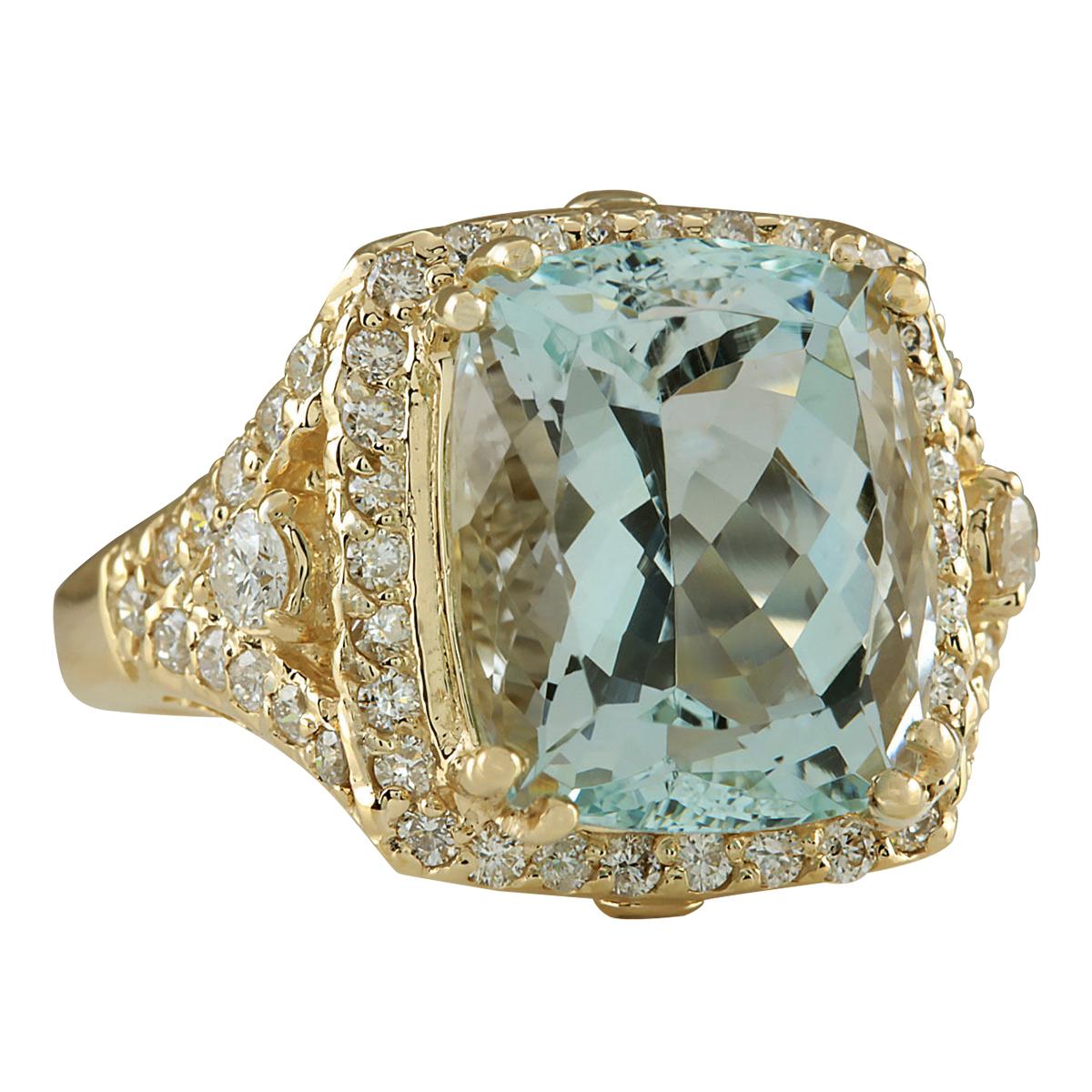 Elevate your style with our exquisite 9.03 Carat Natural Aquamarine Ring, crafted in radiant 14K Yellow Gold. Adorning the center is a mesmerizing aquamarine, weighing 8.03 Carats and measuring 12.00x10.00 mm. Accentuating its allure are sparkling