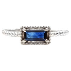 Exquisite Natural Blue Sapphire 14K Solid White Gold Ring