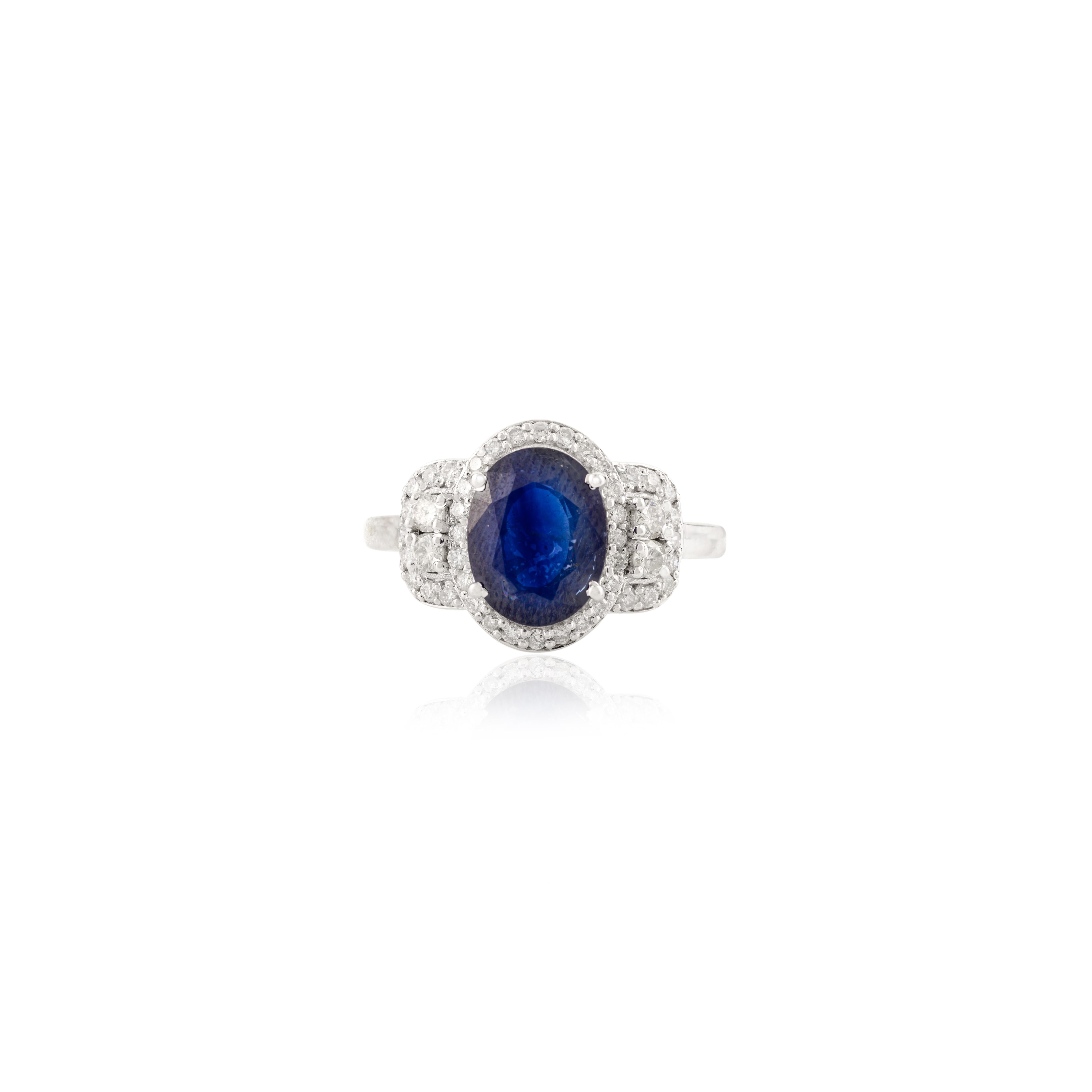 En venta: Exquisita Alianza de Zafiro Azul Natural con Diamantes en Oro Blanco de 14k Joyas  5