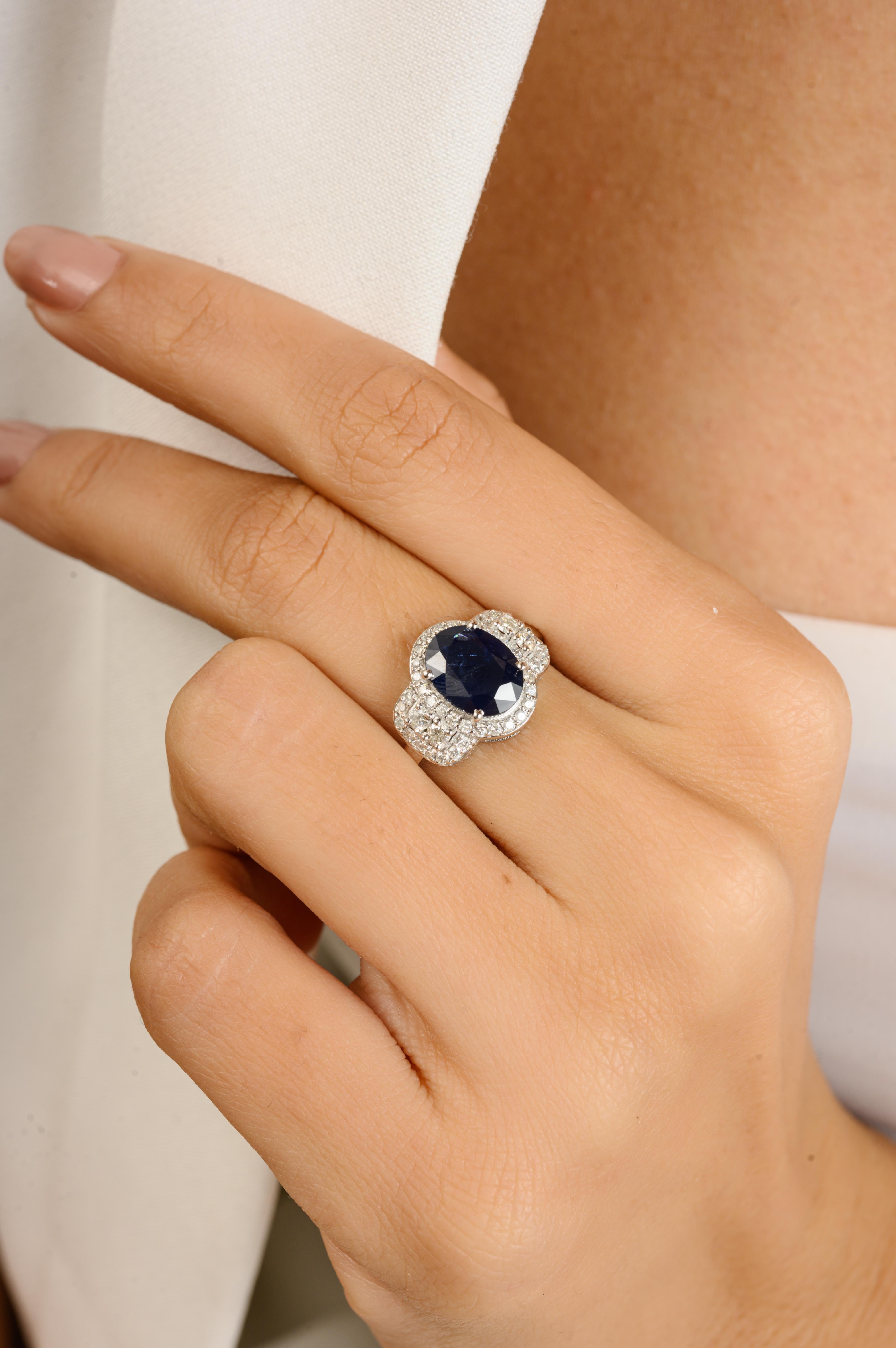 En venta: Exquisita Alianza de Zafiro Azul Natural con Diamantes en Oro Blanco de 14k Joyas  6