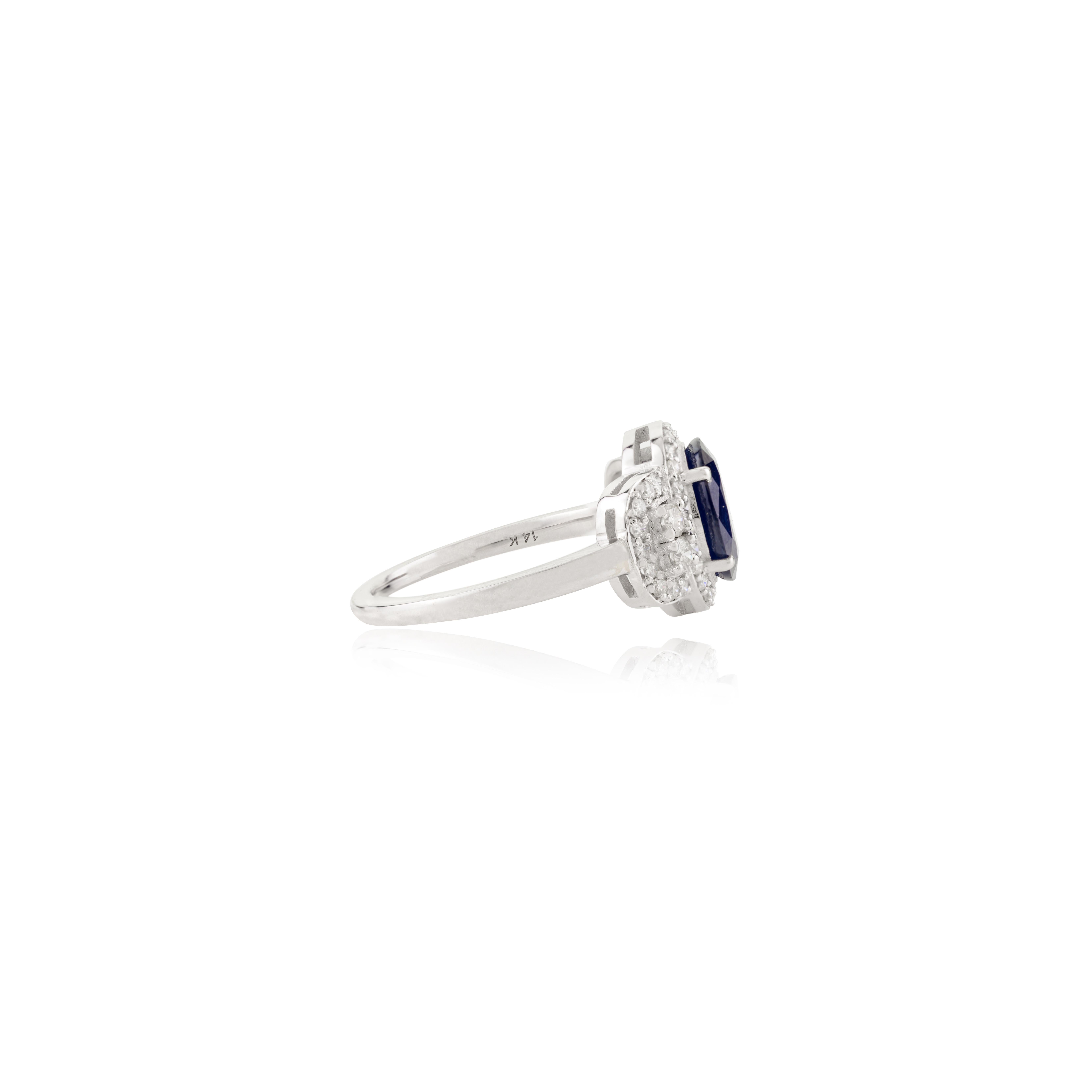 En venta: Exquisita Alianza de Zafiro Azul Natural con Diamantes en Oro Blanco de 14k Joyas  7