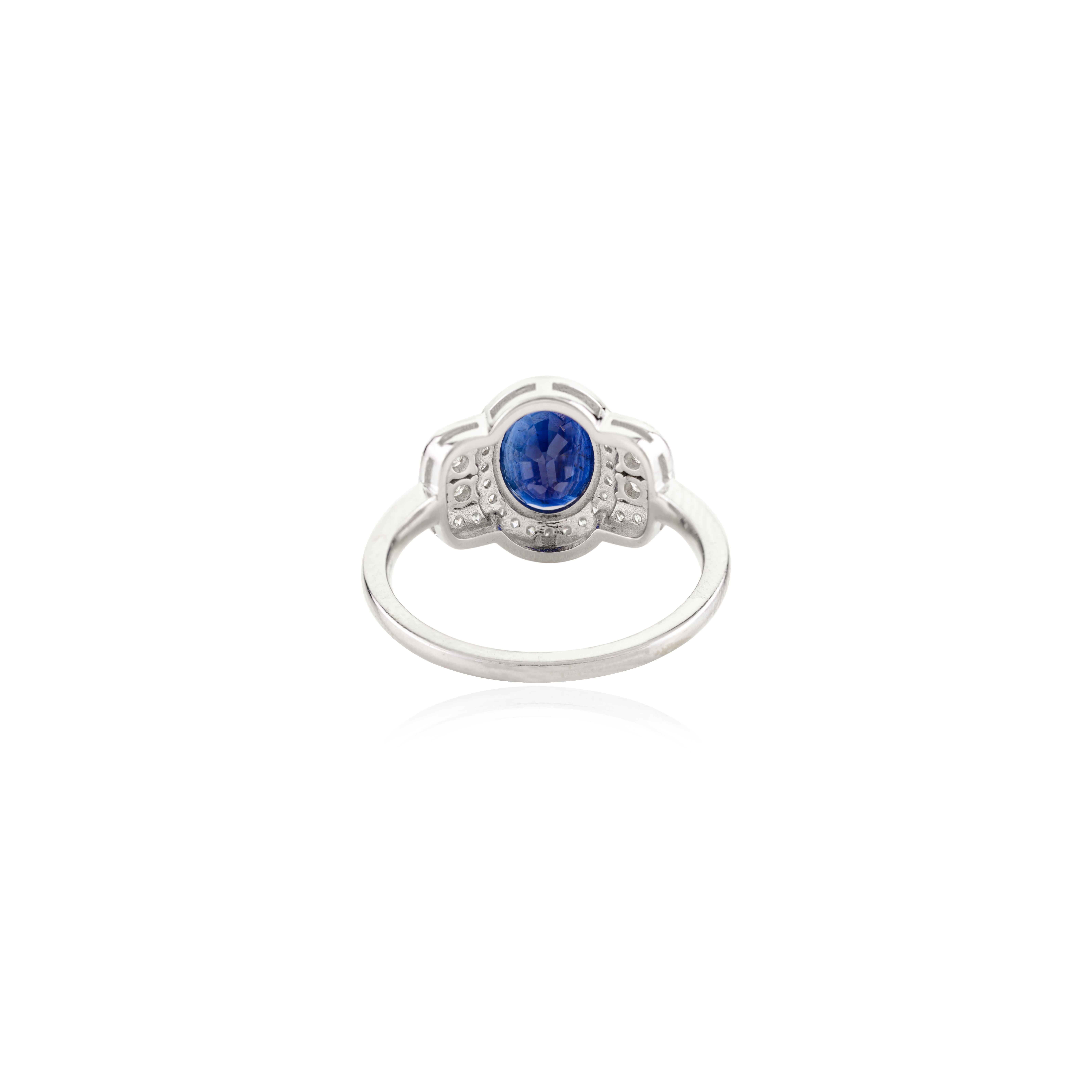 En venta: Exquisita Alianza de Zafiro Azul Natural con Diamantes en Oro Blanco de 14k Joyas  8