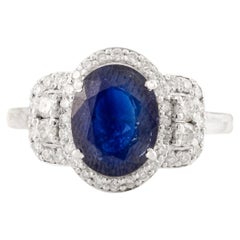 Exquisita Alianza de Zafiro Azul Natural con Diamantes en Oro Blanco de 14k Joyas