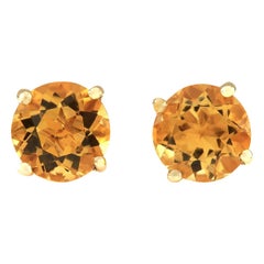 Boucles d'oreilles exquises en or jaune 14 carats et citrine naturelle 