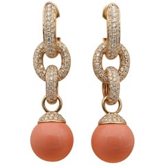 Exquisite Natural Coral 2.70 Carat Diamond Earrings Split into Four Pairs
