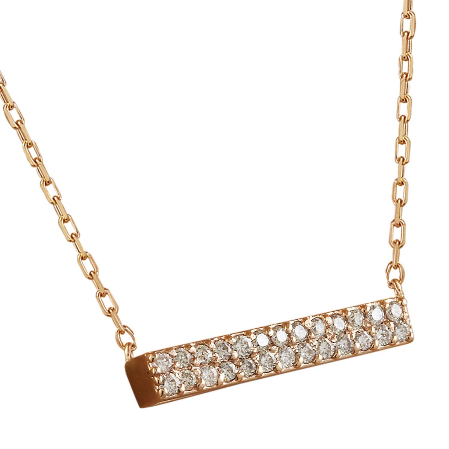 Introducing our exquisite 0.40 Carat Natural Diamond Bar Necklace in 14 Karat Rose Gold. Stamped with 14K authenticity, this necklace weighs 2 grams and has a length of 16 inches. Adorning the necklace is a total of 26 natural diamonds, weighing