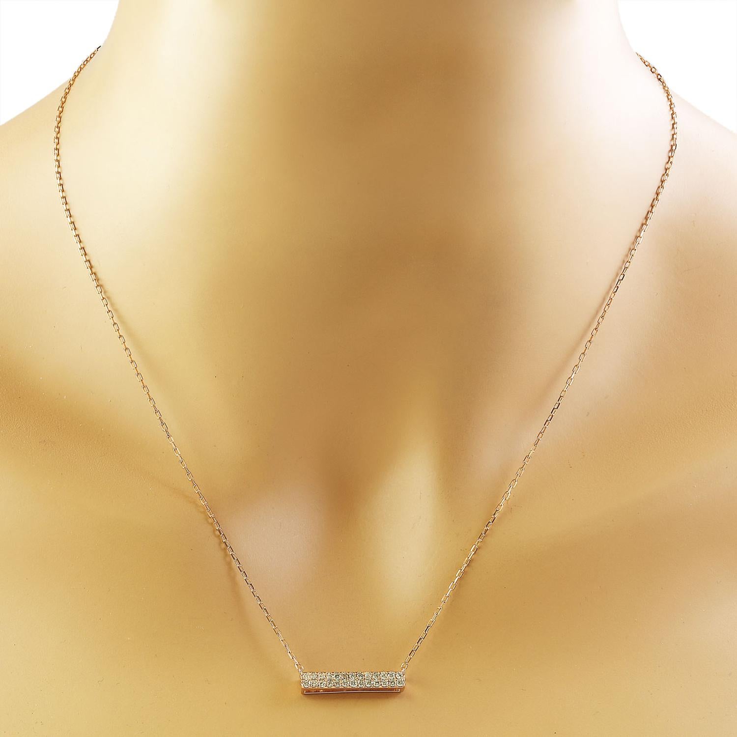 Moderne Collier exquis à barre de diamants naturels en or rose 14 carats  en vente