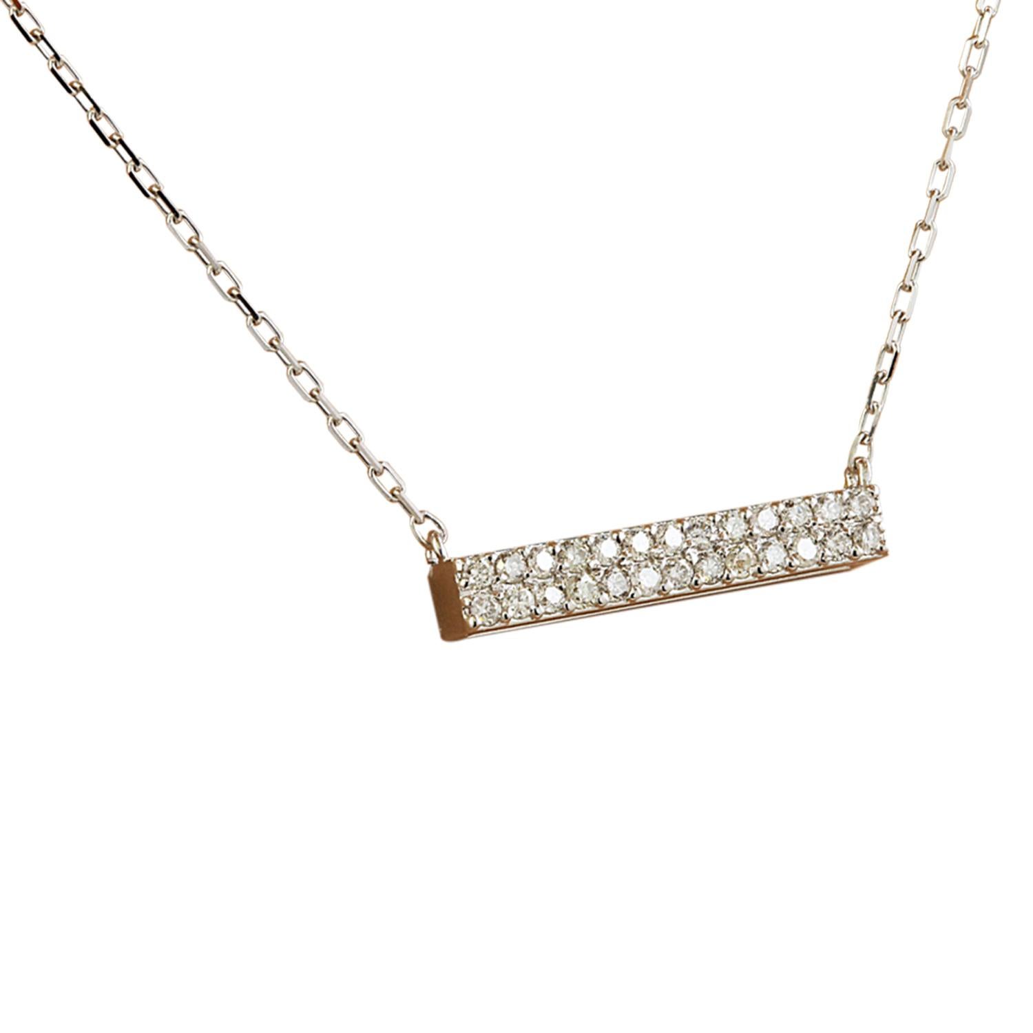 Introducing our exquisite 0.40 Carat Natural Diamond Bar Necklace in 14 Karat White Gold. Stamped with 14K authenticity, this necklace weighs 2 grams and has a length of 16 inches. Adorning the necklace is a total of 26 natural diamonds, weighing