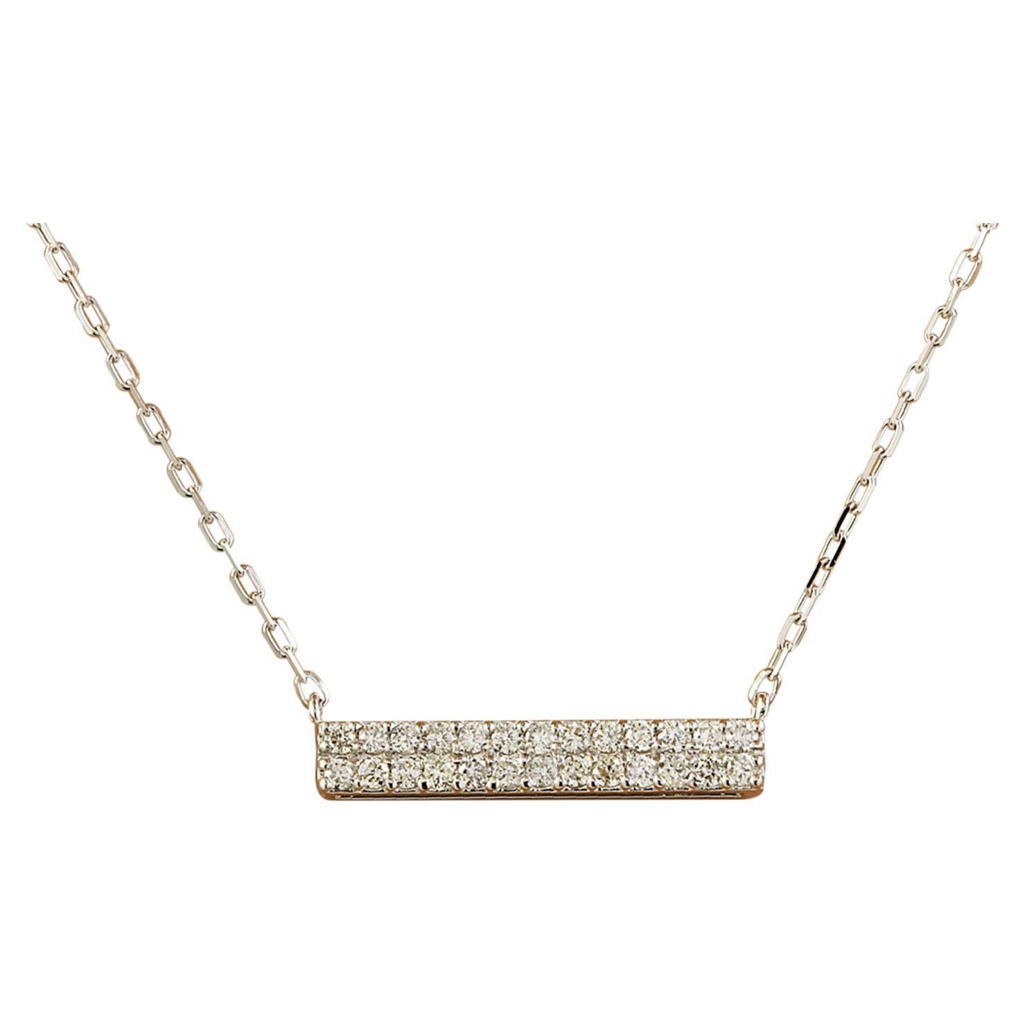 Collier exquis à barre de diamants naturels en or blanc 14 carats 