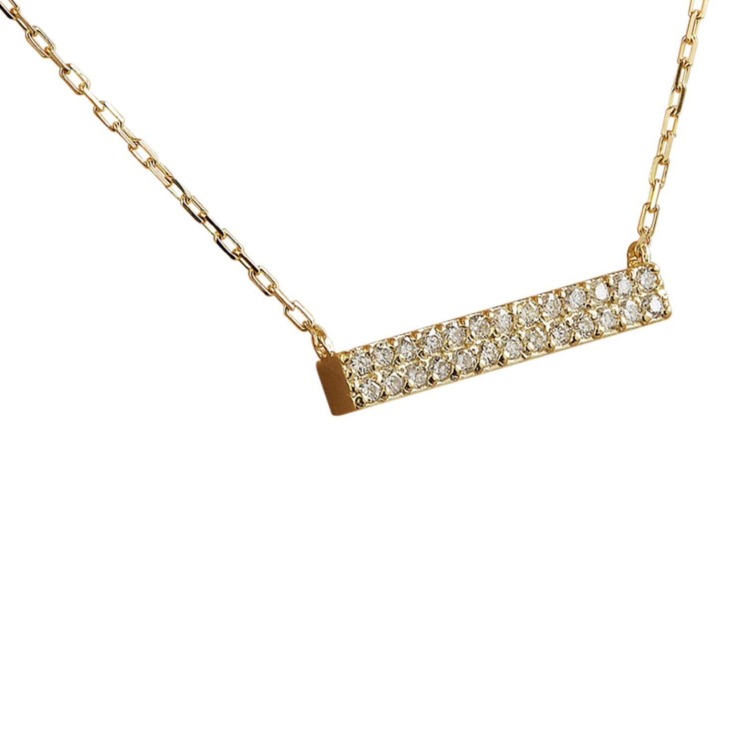 Introducing our exquisite 0.40 Carat Natural Diamond Bar Necklace in 14 Karat Yellow Gold. Stamped with 14K authenticity, this necklace weighs 2 grams and has a length of 16 inches. Adorning the necklace is a total of 26 natural diamonds, weighing