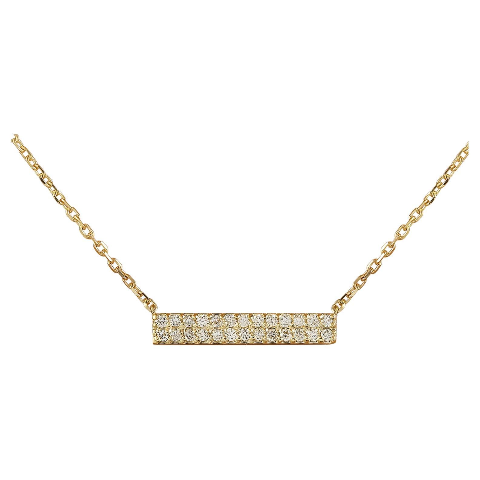 Collier exquis à barre de diamants naturels en or jaune 14 carats  en vente