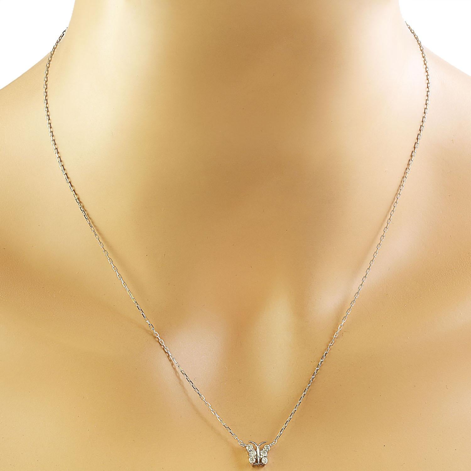 Modern Exquisite Natural Diamond Butterfly Necklace In 14 Karat White Gold  For Sale