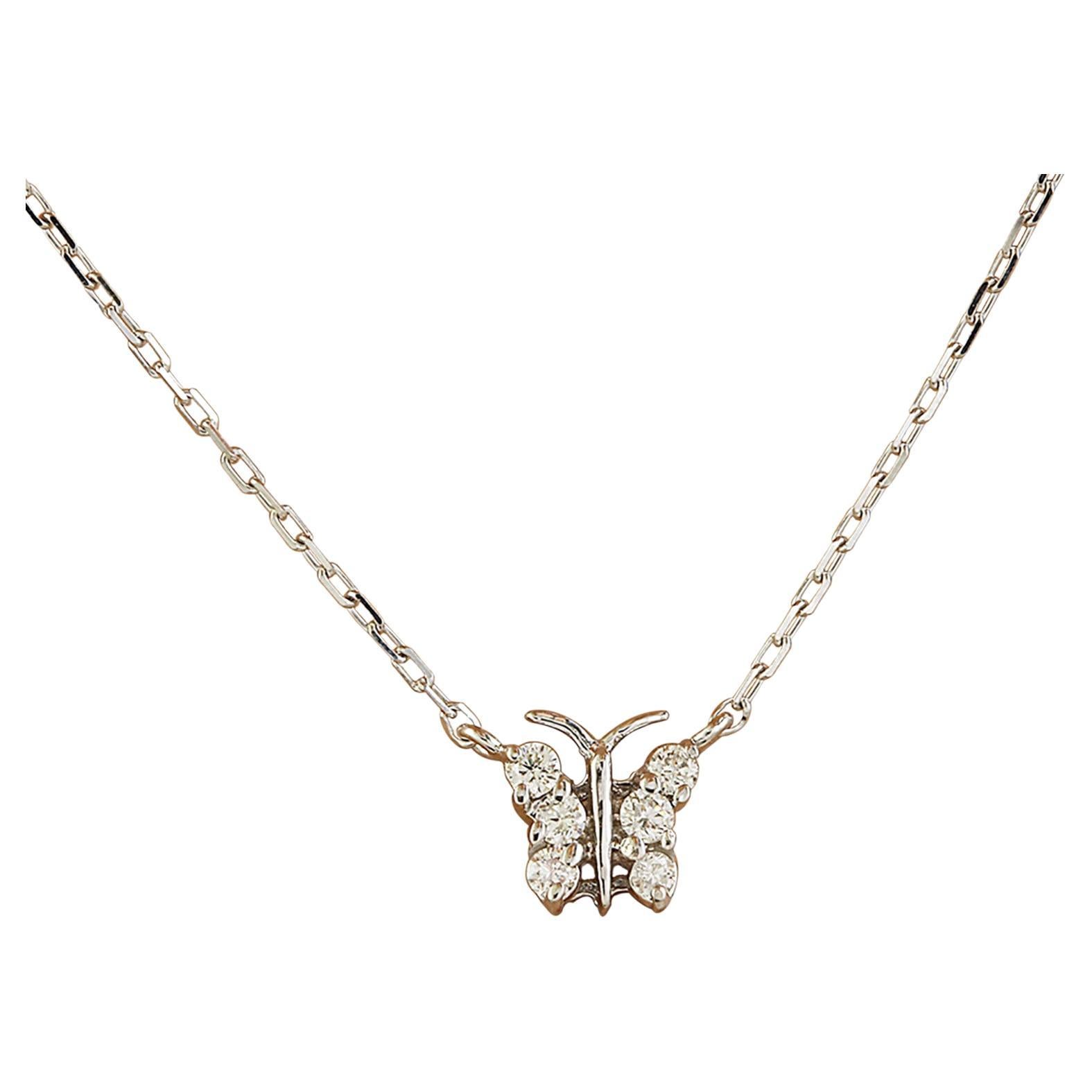 Exquisite Natural Diamond Butterfly Necklace In 14 Karat White Gold  For Sale