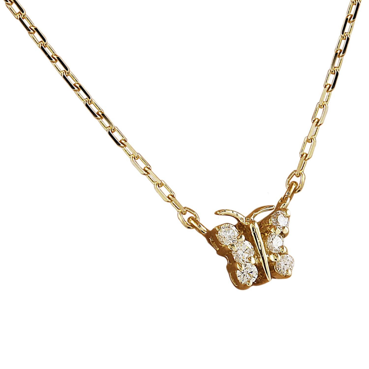 Introducing our enchanting 0.20 Carat Natural Diamond Butterfly Necklace crafted in exquisite 14 Karat Yellow Gold. Each delicate detail of this piece reflects the highest standards of craftsmanship and elegance. The necklace is elegantly stamped