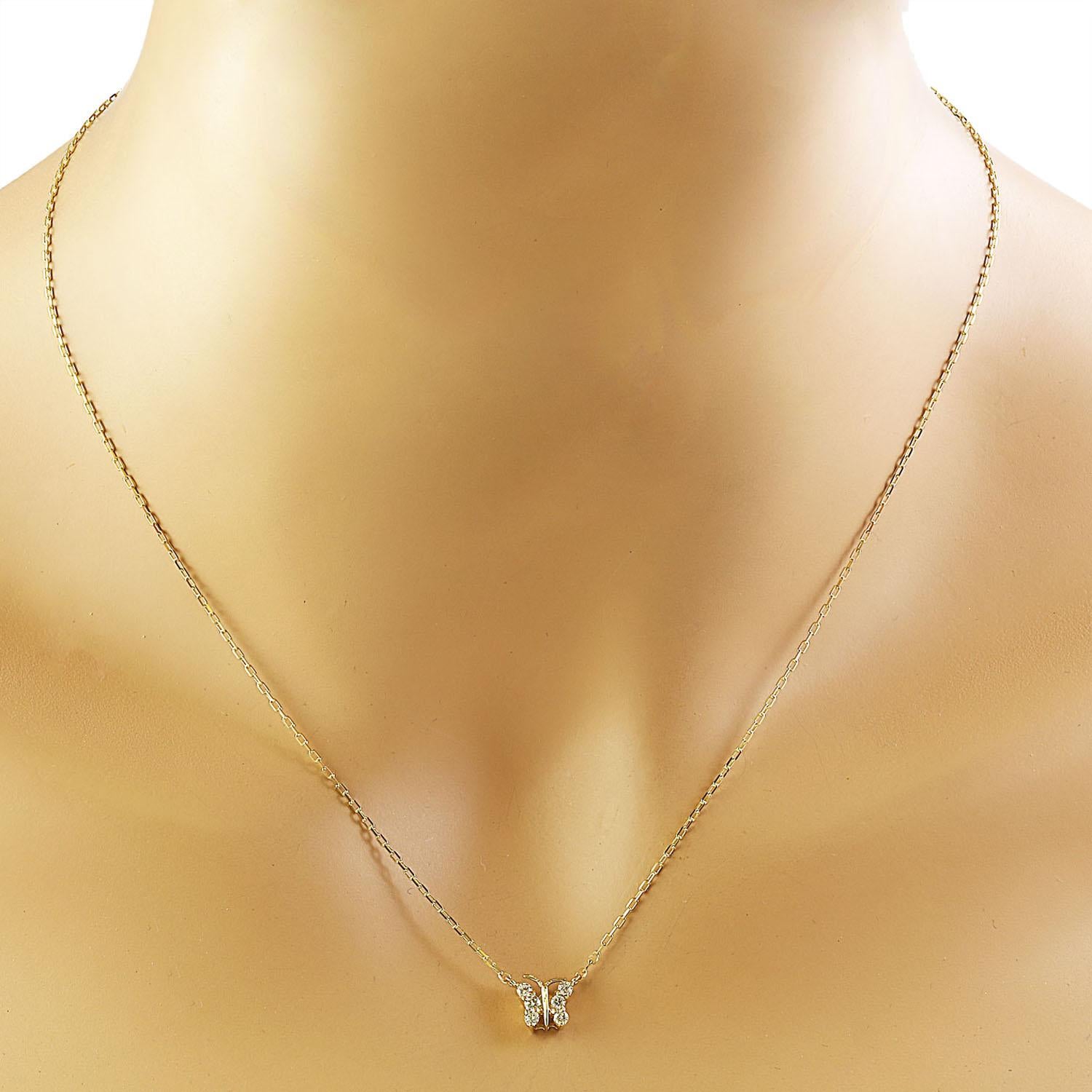 Round Cut Exquisite Natural Diamond Butterfly Necklace In 14 Karat Yellow Gold  For Sale
