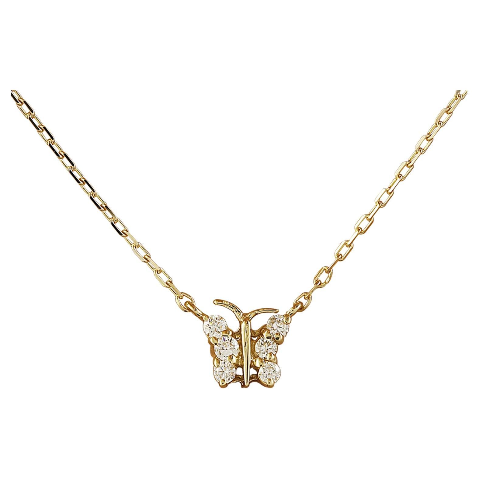 Exquisite Natural Diamond Butterfly Necklace In 14 Karat Yellow Gold  For Sale