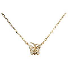 Collier papillon exquis en or jaune 14 carats et diamants naturels 