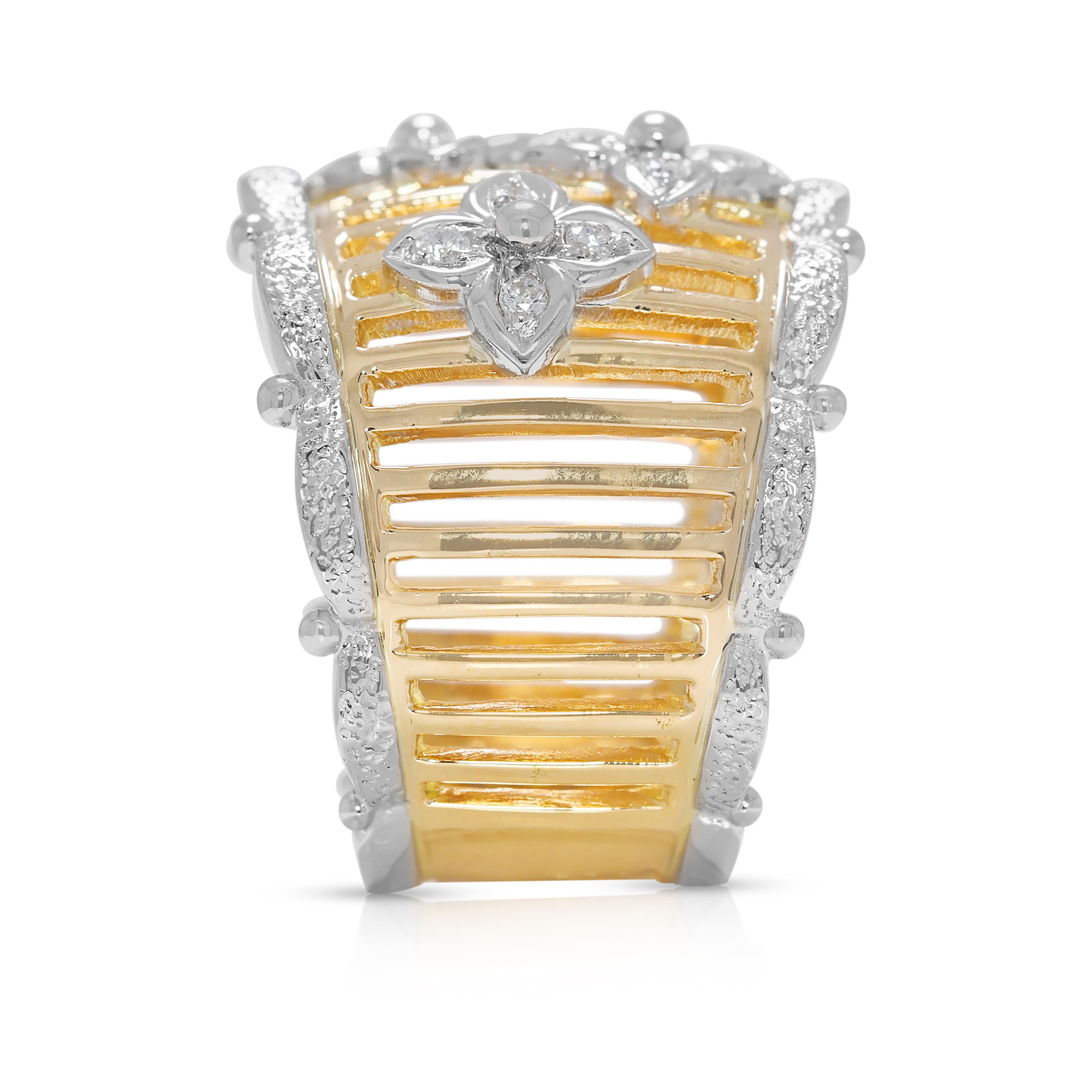 Exquisiter floraler Ring mit Naturdiamanten aus zweifarbigem 18-karätigem Gold im Zustand „Hervorragend“ im Angebot in רמת גן, IL
