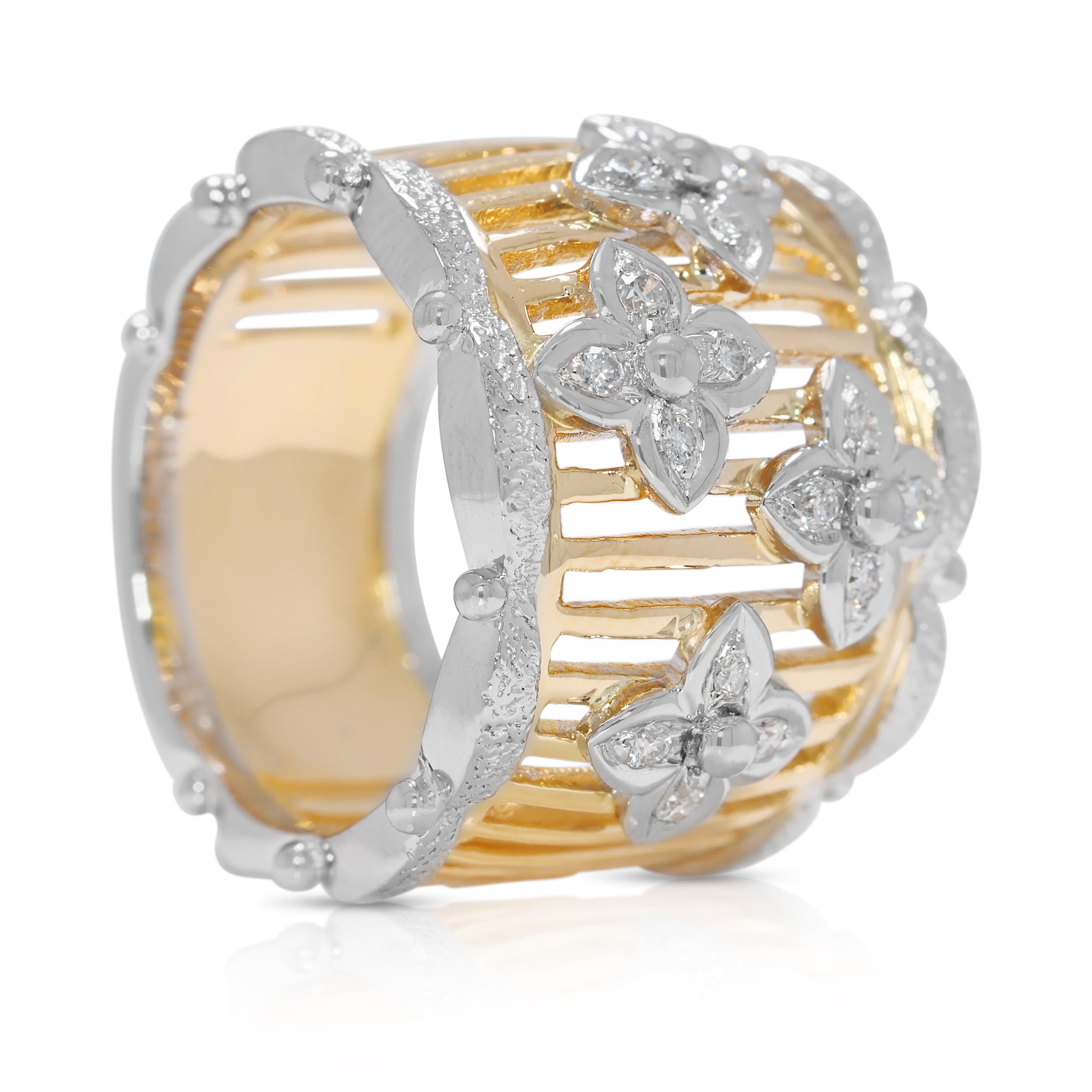 Exquisiter floraler Ring mit Naturdiamanten aus zweifarbigem 18-karätigem Gold Damen im Angebot
