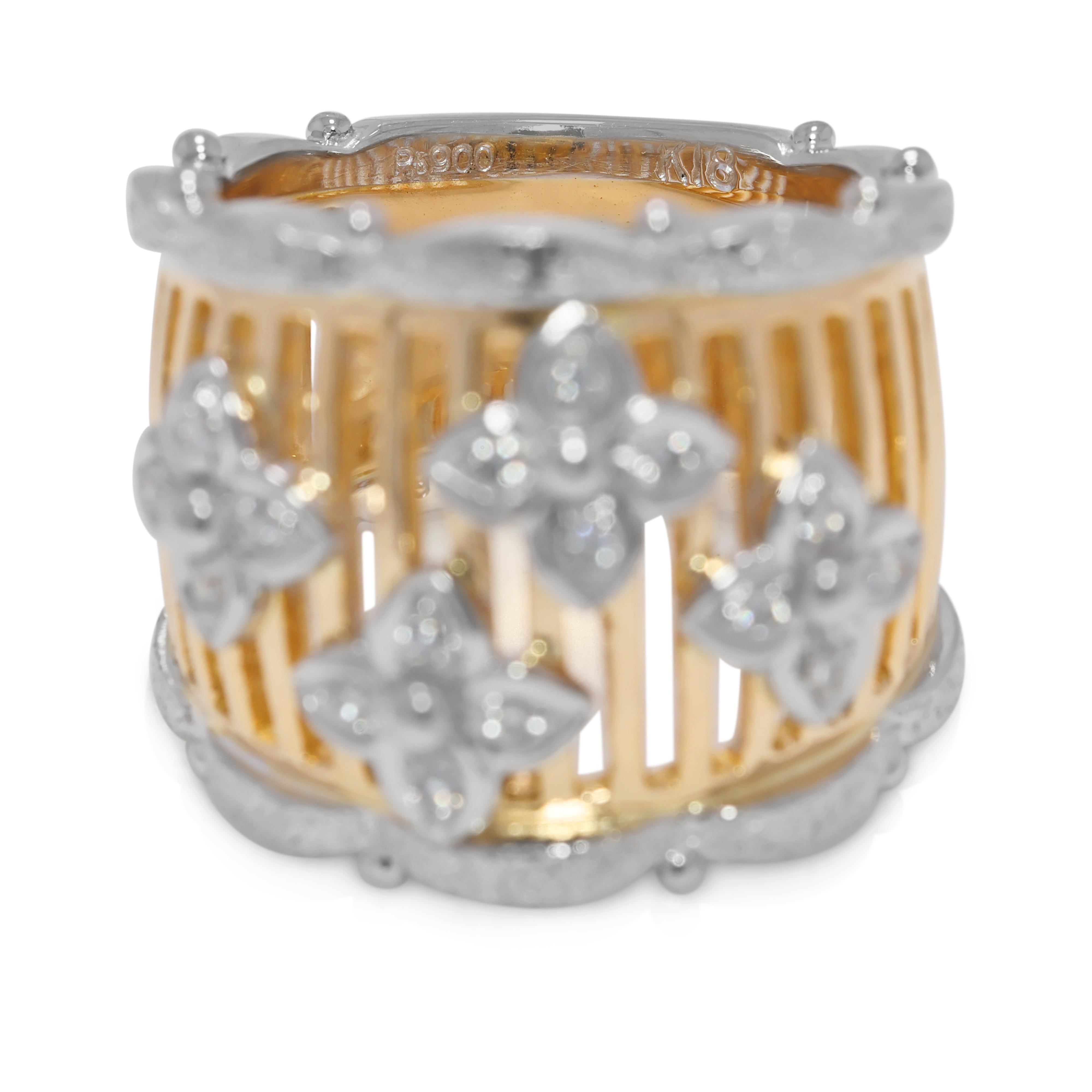 Exquisiter floraler Ring mit Naturdiamanten aus zweifarbigem 18-karätigem Gold im Angebot 1