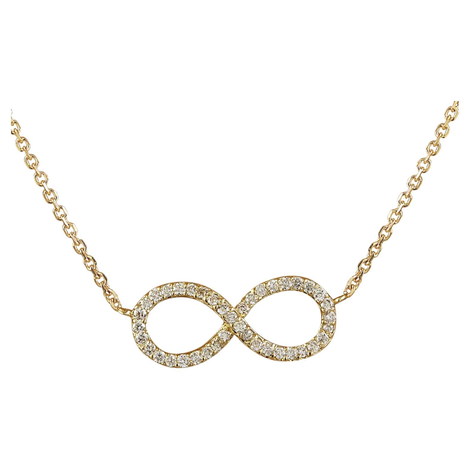 Exquisite Natural Diamond Infinity Necklace In 14 Karat Yellow Gold  For Sale