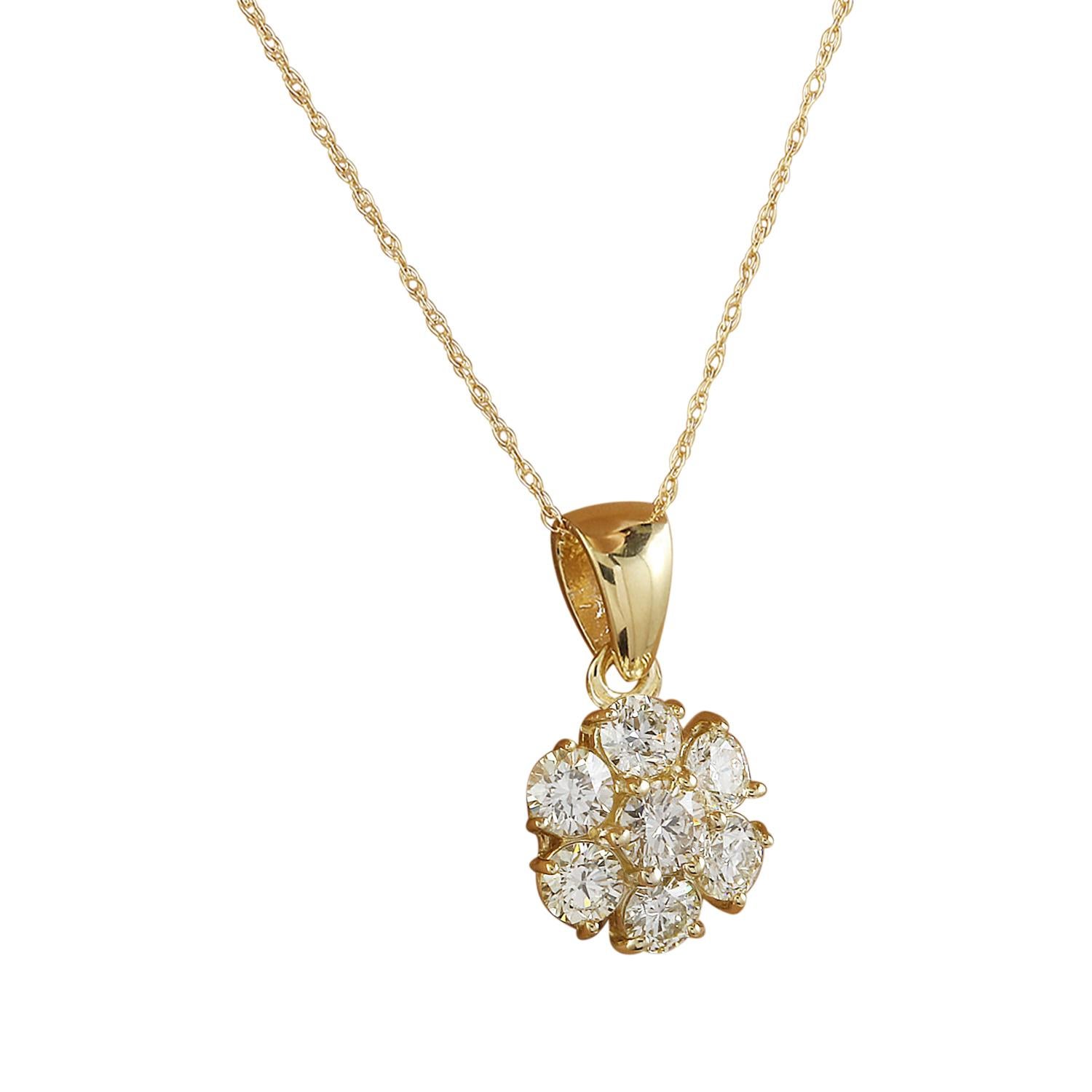 Wir präsentieren unsere elegante 0,70 Karat Naturdiamanten-Halskette aus 14 Karat Gelbgold. Diese Halskette aus geprägtem 14-karätigem Weißgold hat ein Gesamtgewicht von 1,4 Gramm und garantiert Qualität und Komfort. Die Halskette, die das Dekolleté